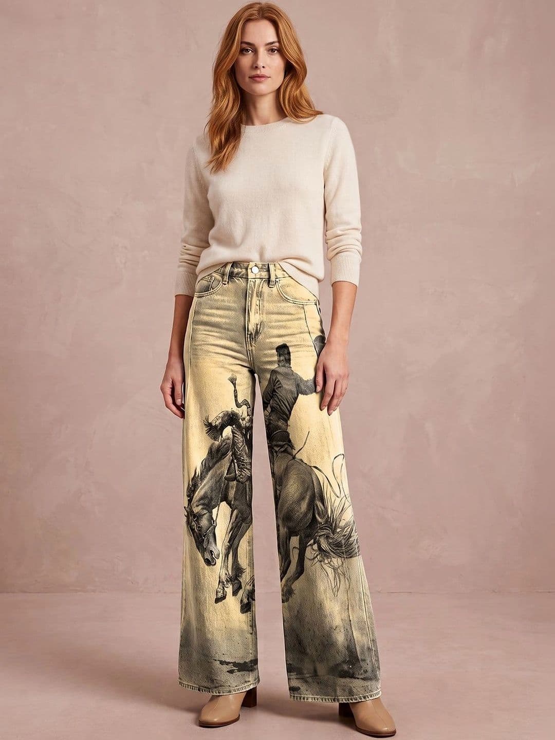 ATELIER REBEL Women Wide Leg Mid-Rise Light Fade Printed Jeans - view 1
