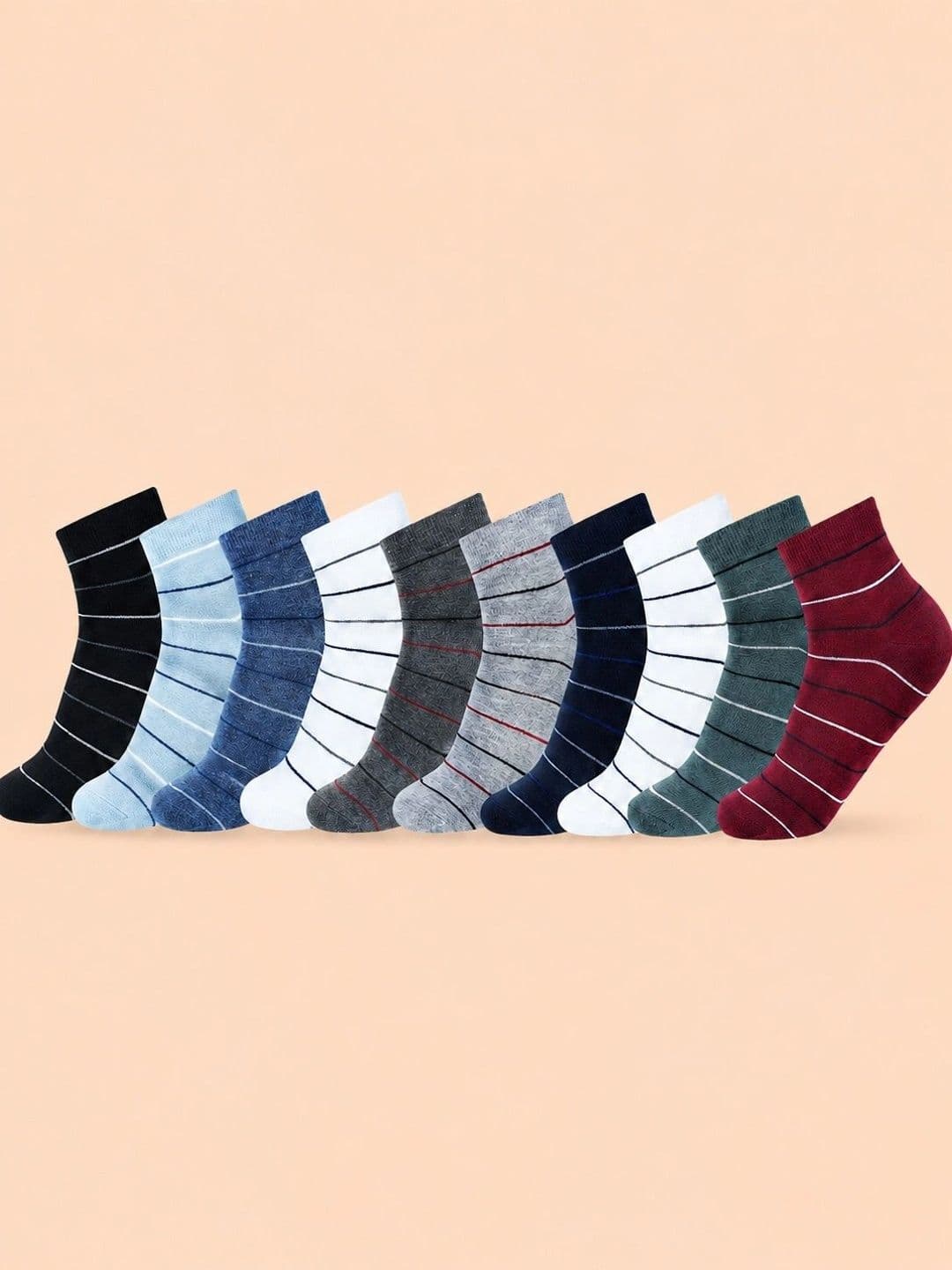 ADDOSSO Men Pack of 10 Cotton Assorted Striped Ankle Length Socks - view 1