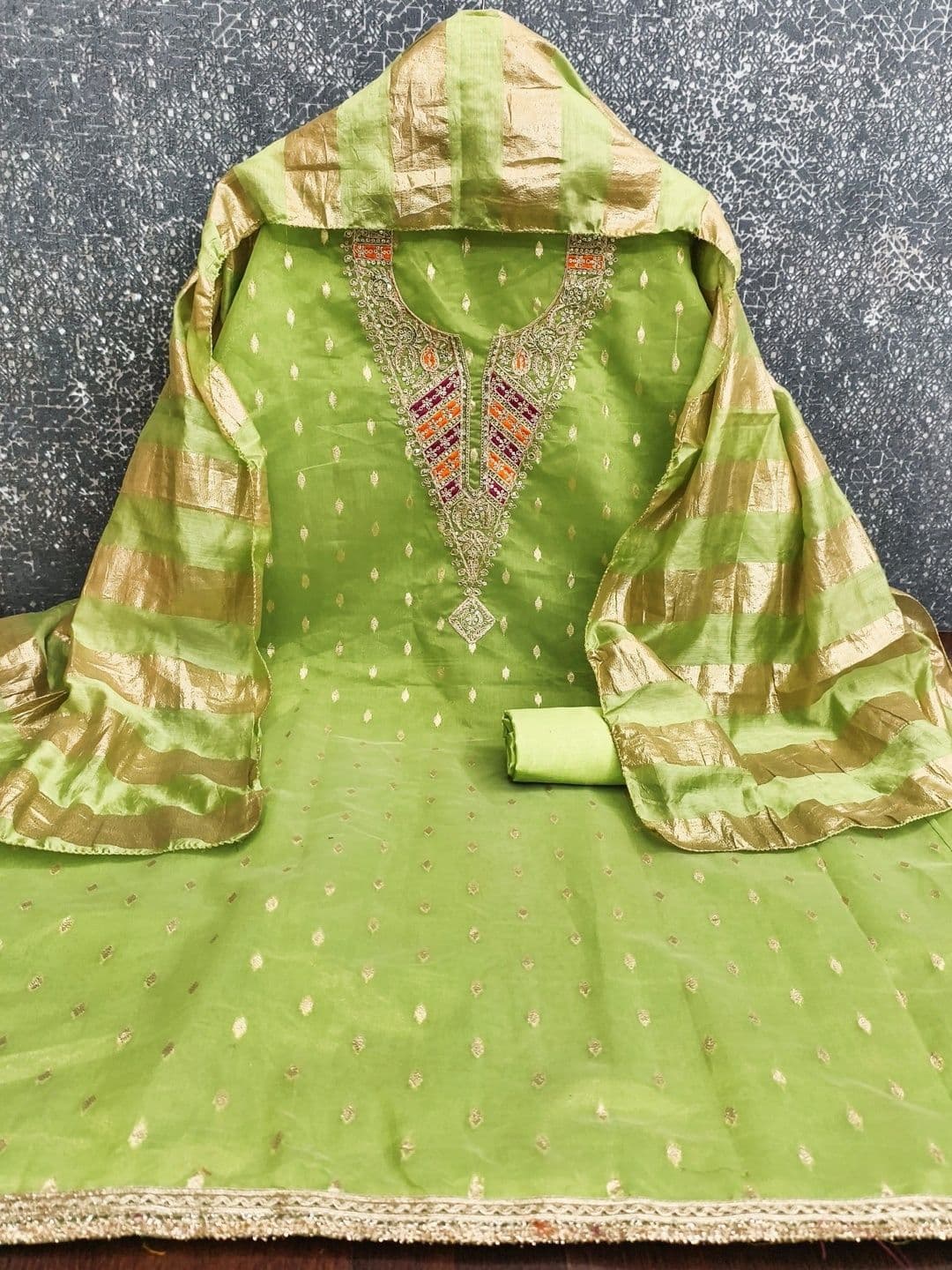 LeeliPeeri Designer Embroidered Art Silk Unstitched Dress Material thumbnail 4