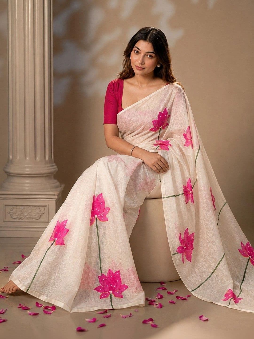 AARYAN SAREES Floral Pure Linen Gadwal Saree thumbnail 3