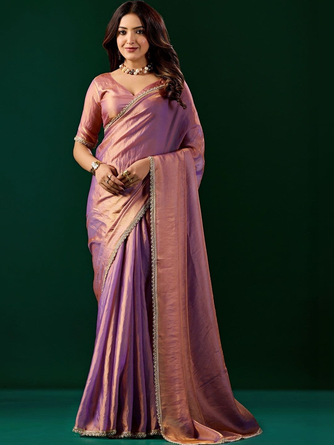 KANYAARI Alia Lavender Satin Saree With Cutdana Work - view 1
