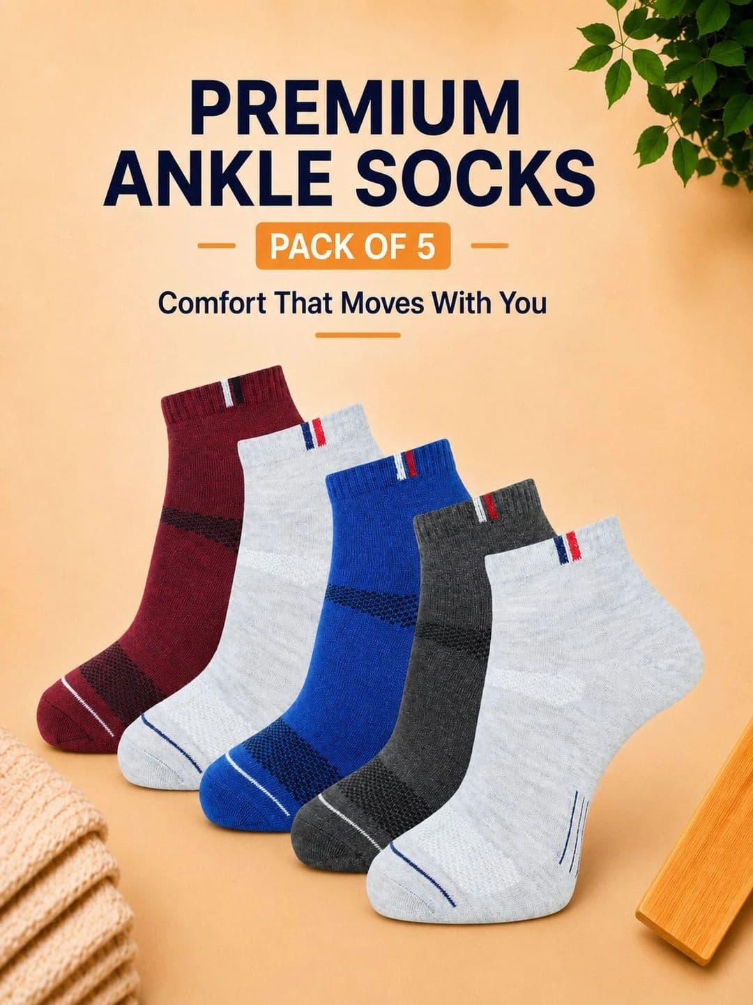 ADDOSSO Men Pack of 5 Cotton Assorted Patterned Ankle Length Socks thumbnail 3