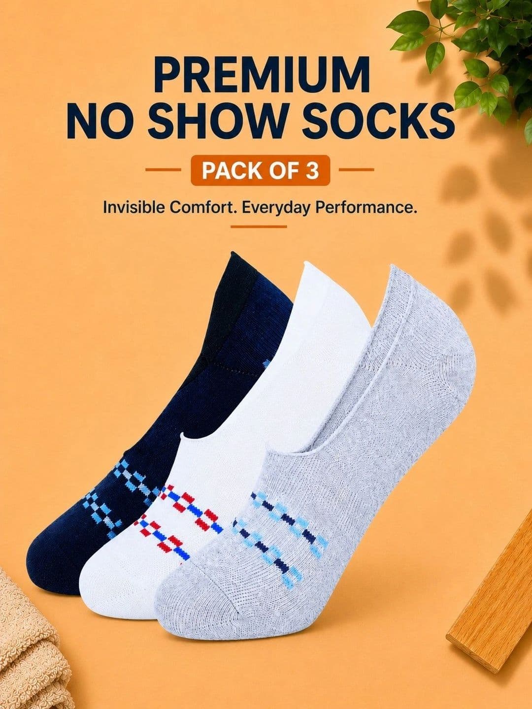 ADDOSSO Men Pack of 3 Cotton Assorted Patterned Shoe Liners Socks thumbnail 5