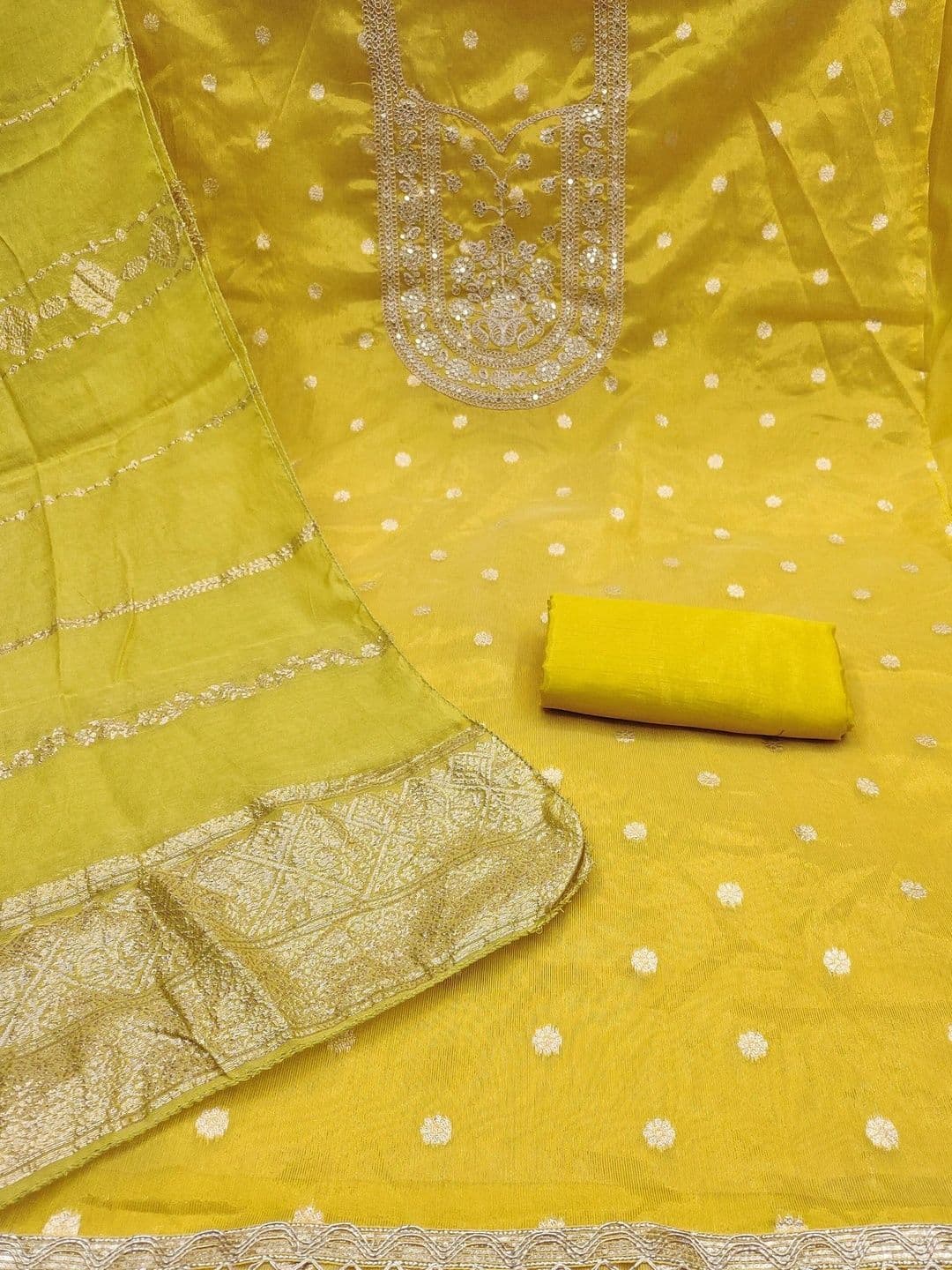 LeeliPeeri Designer Embroidered Raw Silk Unstitched Dress Material thumbnail 2