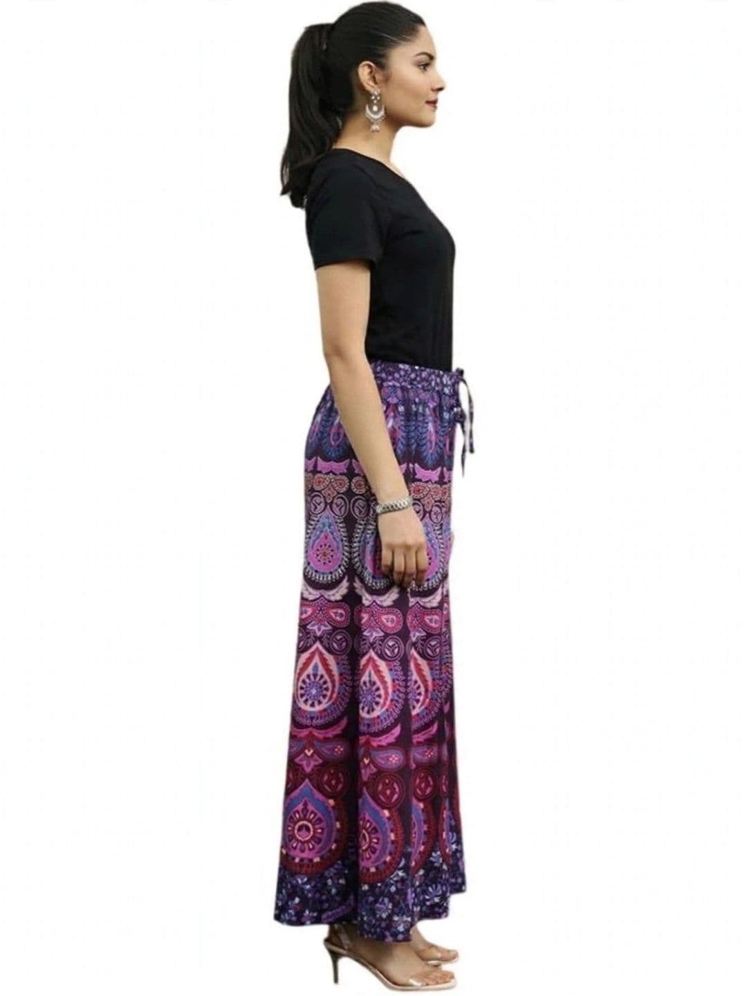 OUTER WEAR AYAM EXPORTS Women Ethnic Motifs Printed Knitted Ethnic Palazzos thumbnail 4