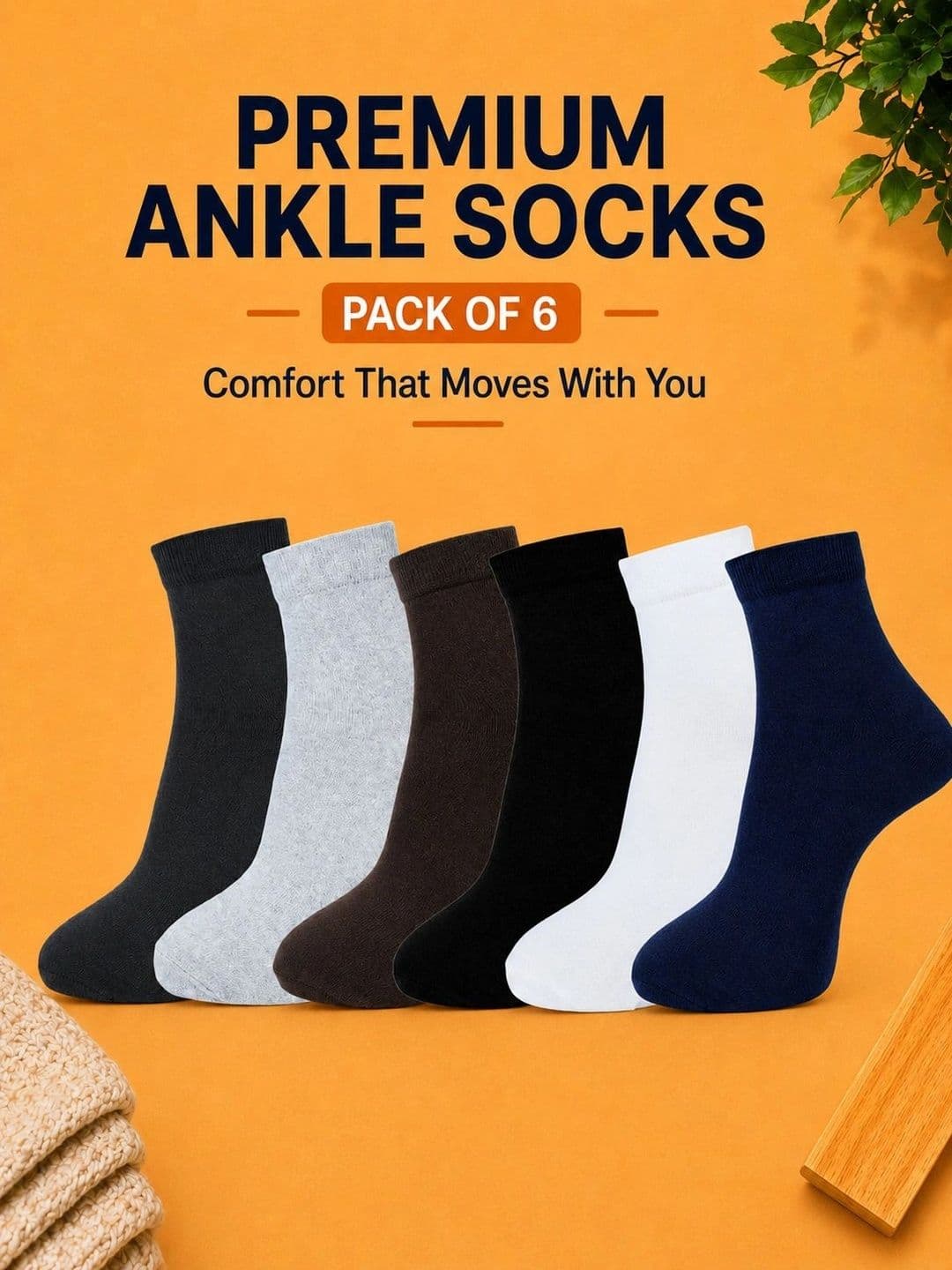 ADDOSSO Men Pack of 6 Cotton Assorted Ankle Length Socks thumbnail 3