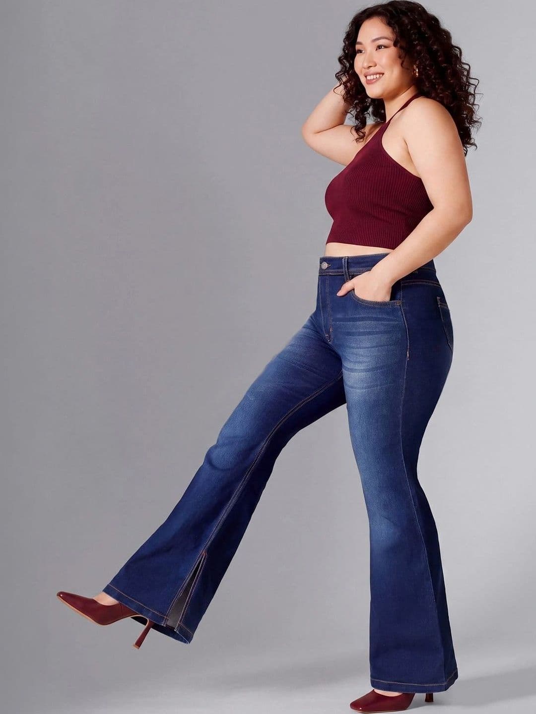 Miss Chase A+ Women Bootcut Mid-Rise Light Fade Stretchable Jeans thumbnail 4