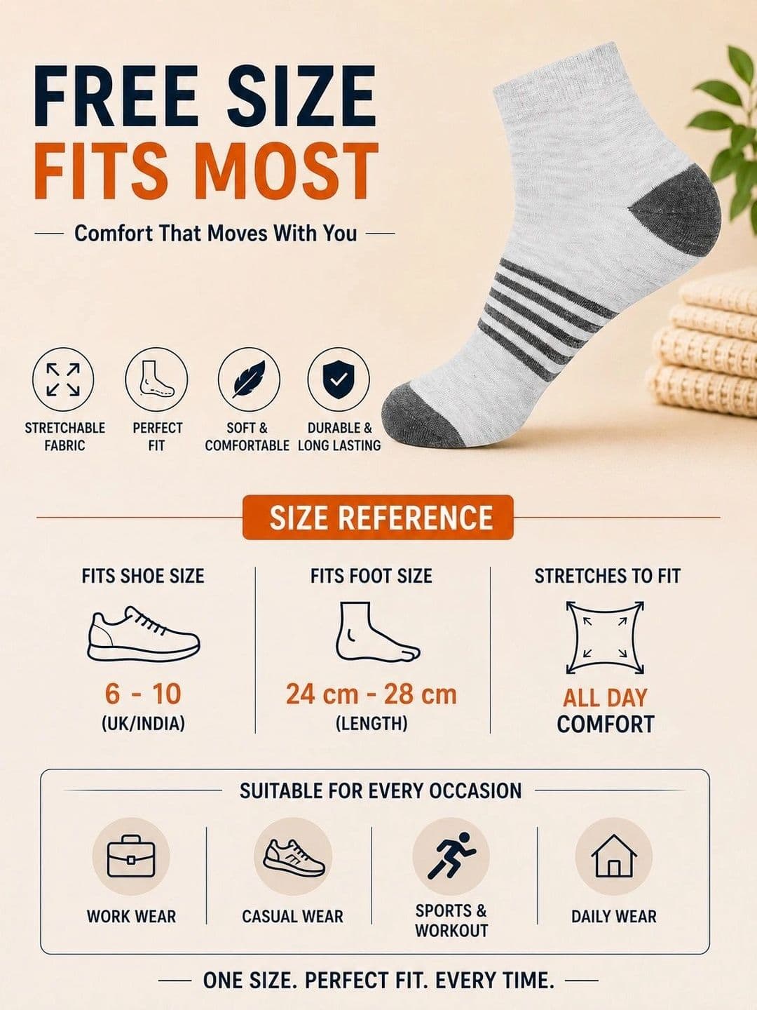 ADDOSSO Men Pack of 7 Cotton Assorted Striped Ankle Length Socks thumbnail 4