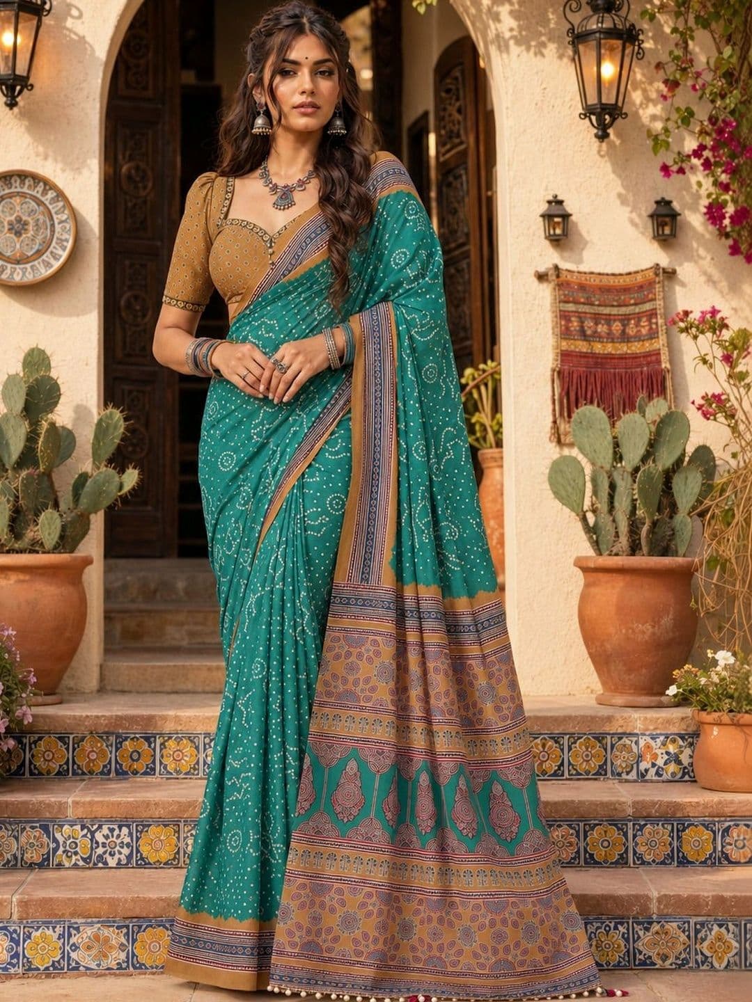 Durga Textile Bandhani Silk Blend Bandhani Saree thumbnail 6