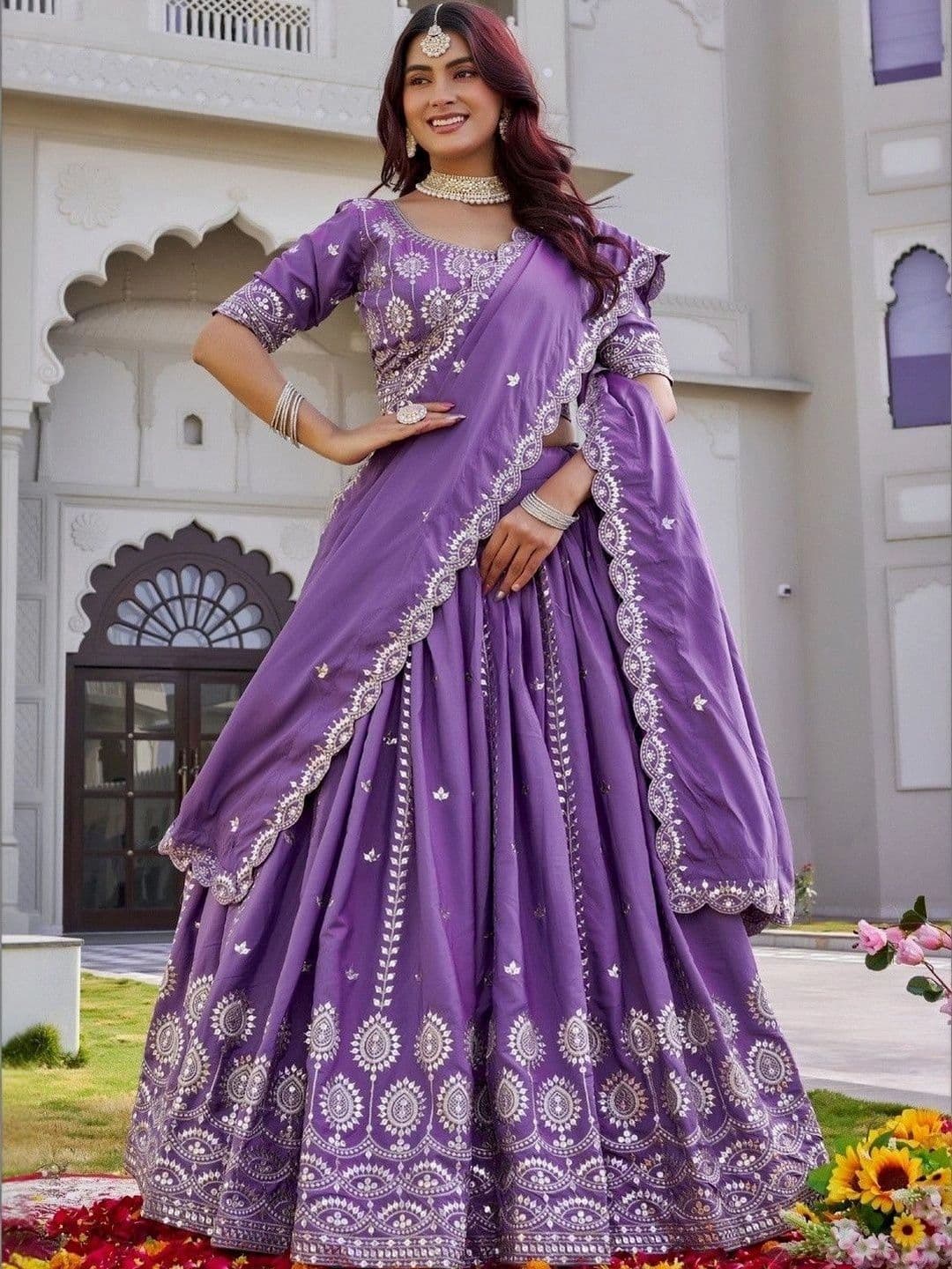 Shree Ram Creation Women Mirror Work Ready to Wear Lehenga & Blouse With Dupatta thumbnail 4