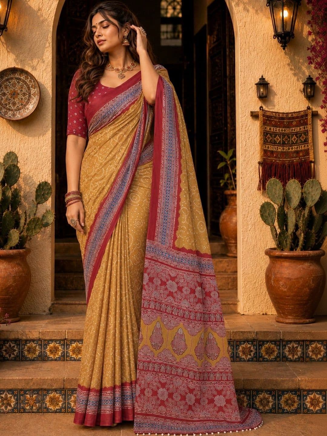 Durga Textile Bandhani Silk Blend Bandhani Saree thumbnail 2