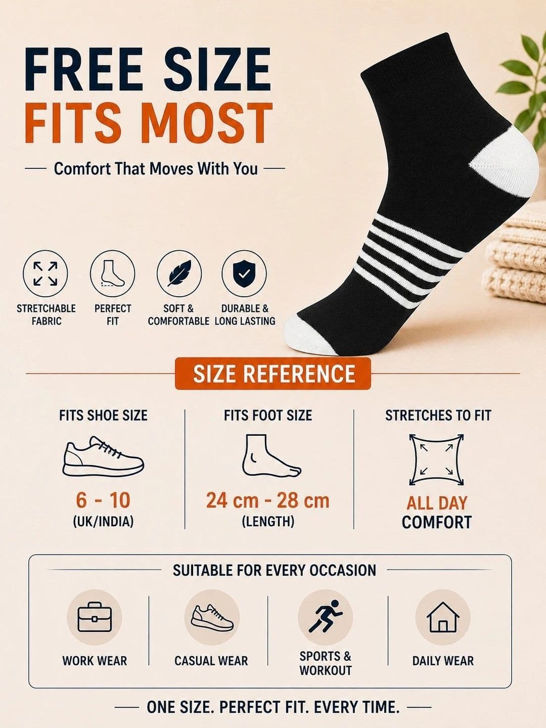 ADDOSSO Men Pack of 7 Cotton Assorted Striped Ankle Length Socks thumbnail 3