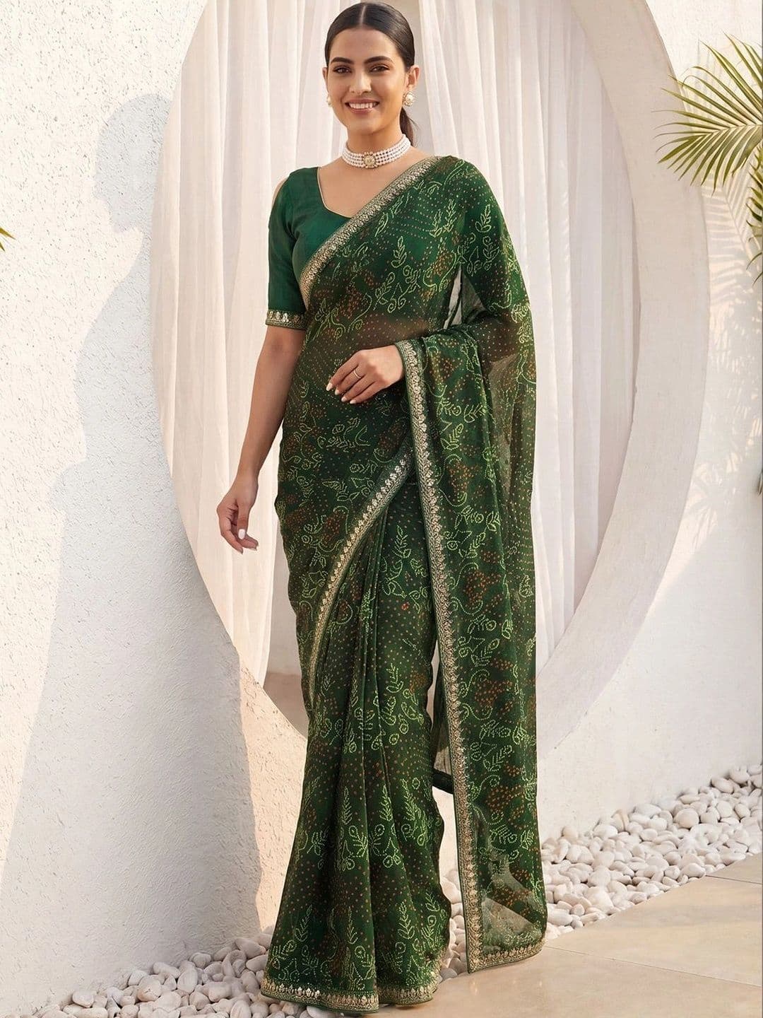Anouk Rustic Bandhani Sequinned Poly Georgette Designer Bandhani Saree thumbnail 4