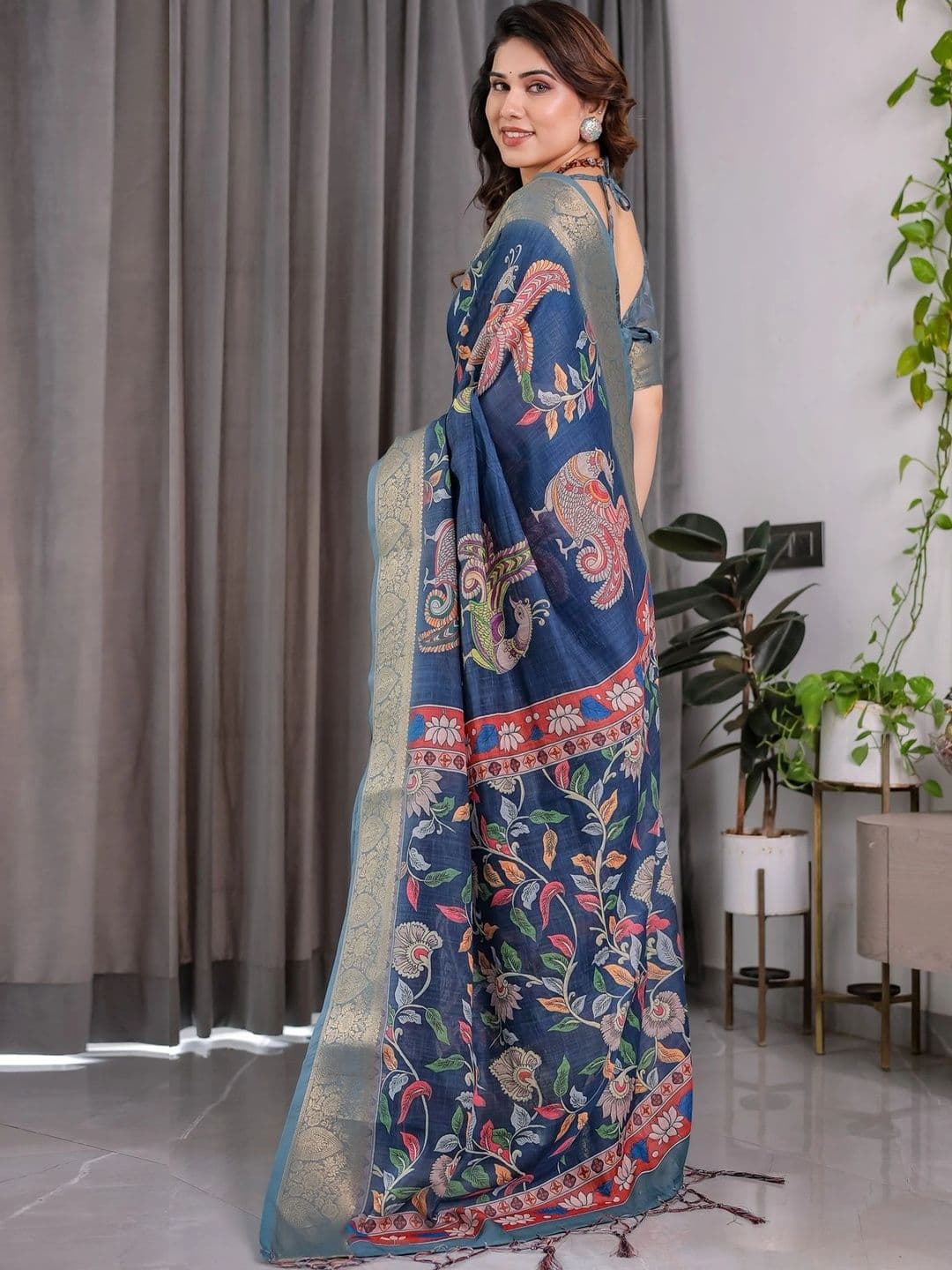 VS MALL Warli Zari Linen Blend Saree thumbnail 4