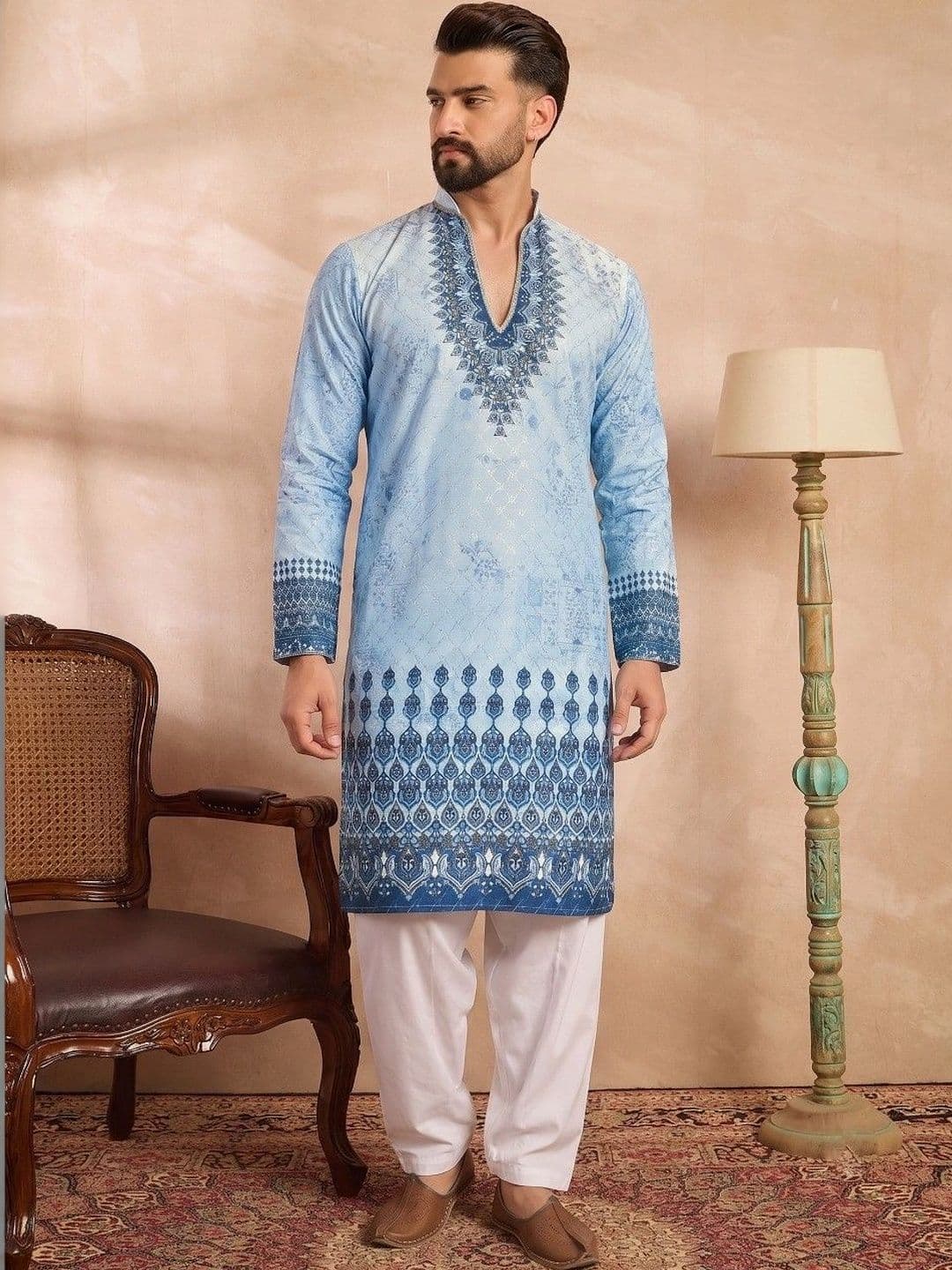 VELKYNOX Men Ethnic Motifs Printed Kurta thumbnail 3