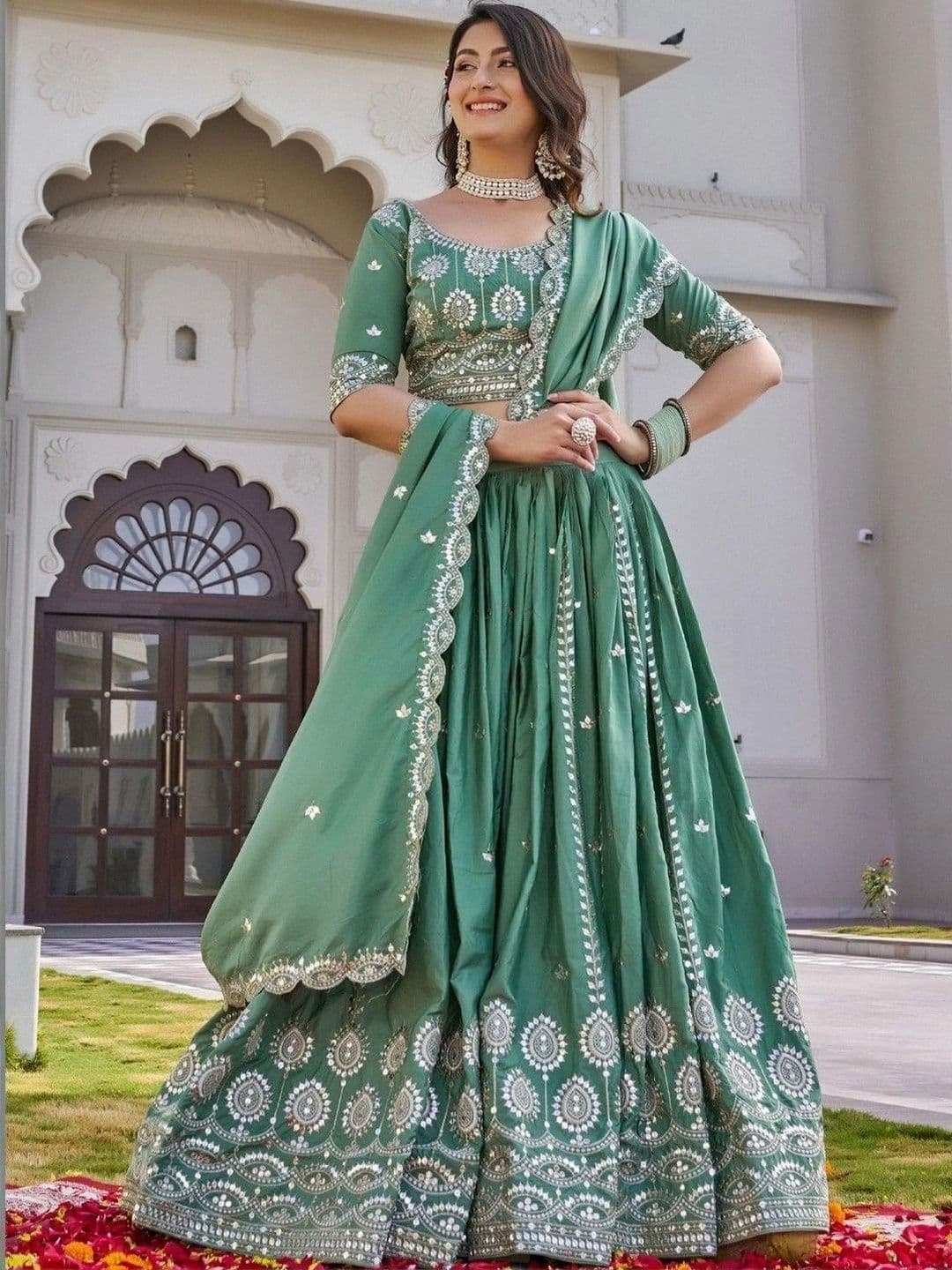 Shree Ram Creation Women Mirror Work Ready to Wear Lehenga & Blouse With Dupatta - view 1