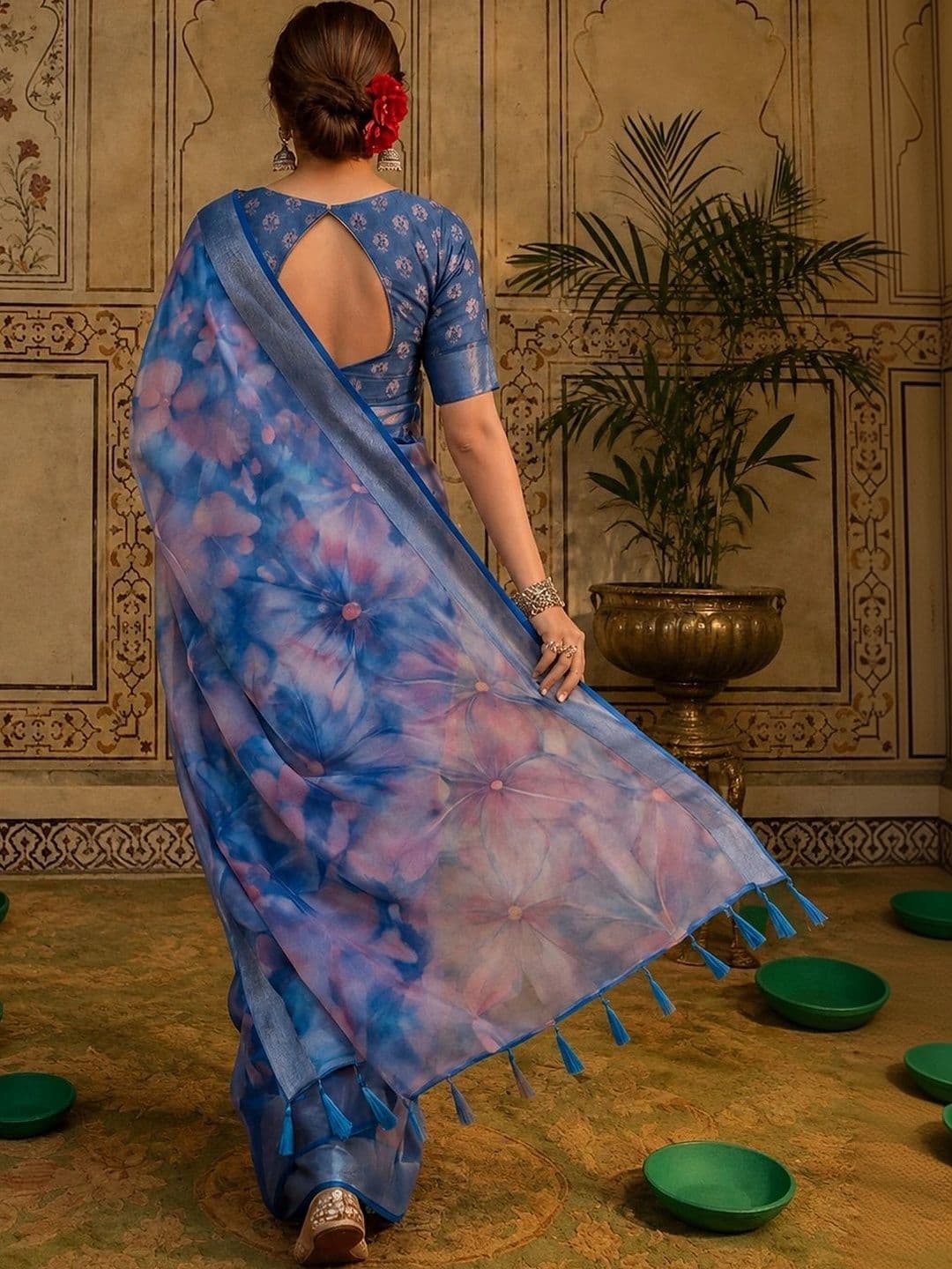 Mitera Floral Zari Silk Cotton Fusion Saree thumbnail 4