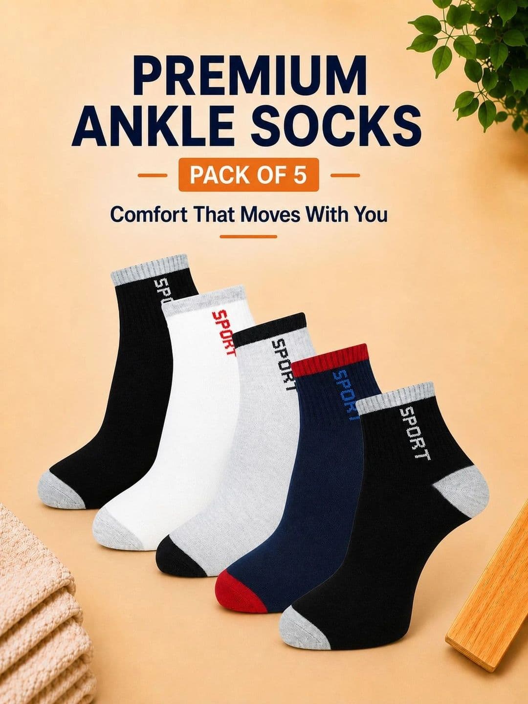 ADDOSSO Men Pack of 5 Cotton Assorted Patterned Above Ankle Socks thumbnail 2