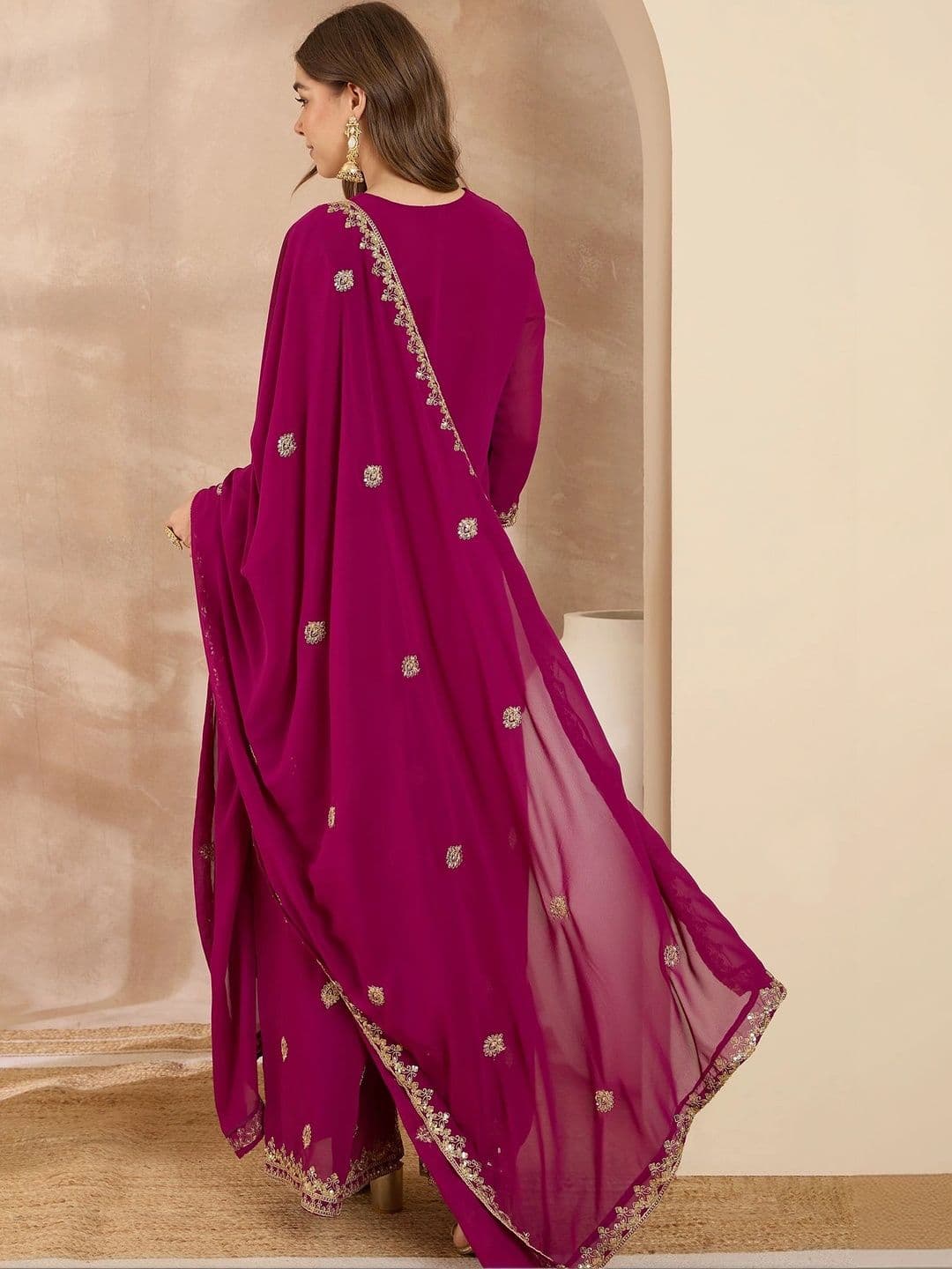 Anouk Women Ethnic Motifs Embroidered Regular Sequinned Kurta with Palazzos & With Dupatta thumbnail 5