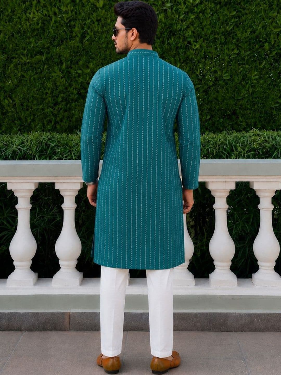 Anouk Men Pure Cotton Self Pattern Long Kurta thumbnail 5