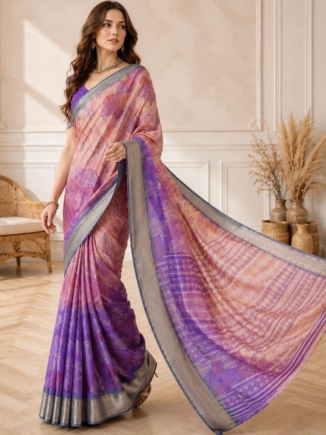 all about you Floral Zari Silk Blend Fusion Patola Saree thumbnail 4