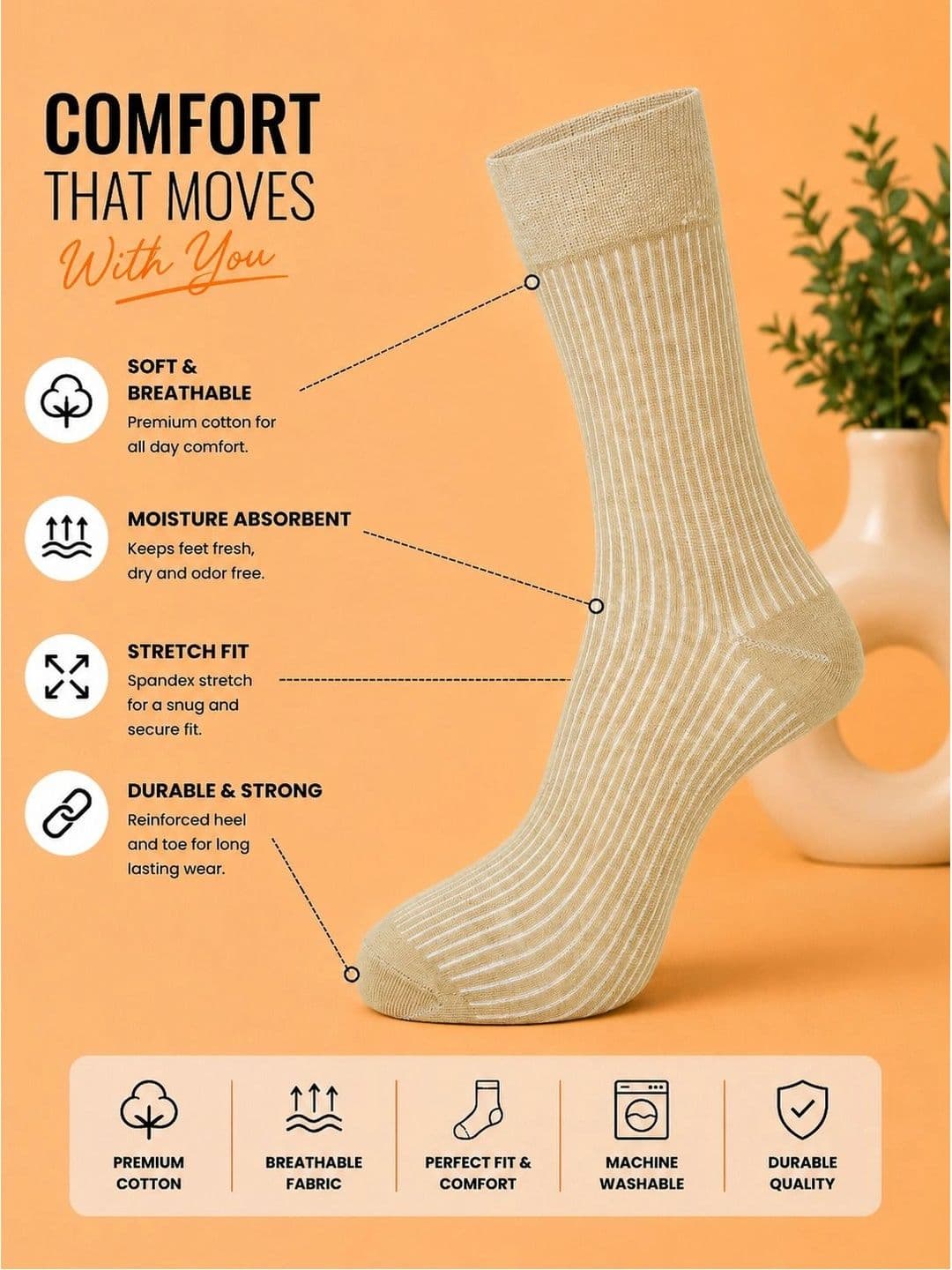 ADDOSSO Men Pack of 3 Cotton Assorted Striped Calf Length Socks thumbnail 4