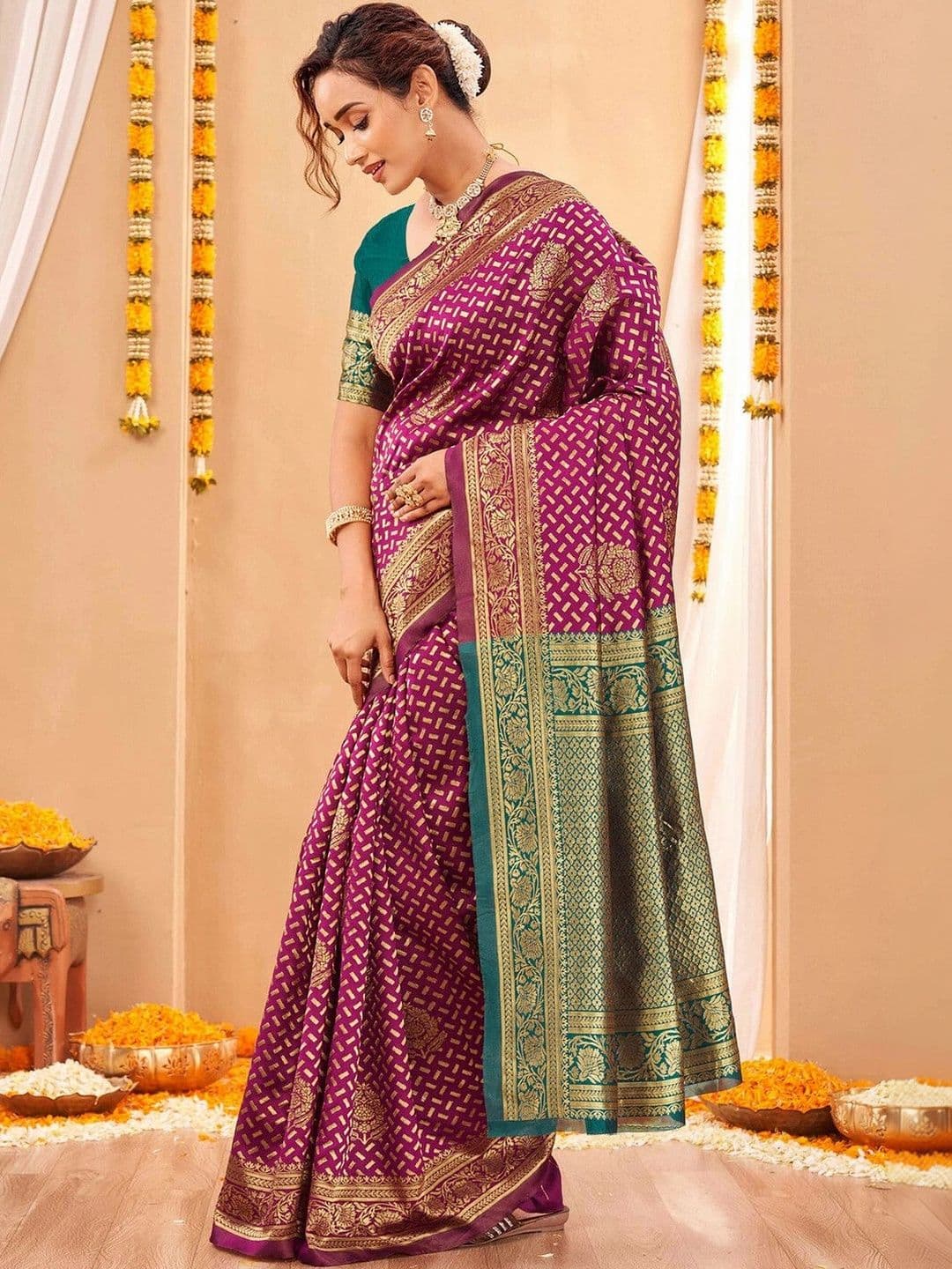KALINI Women Woven Design Zari Art Silk Fusion Saree thumbnail 5