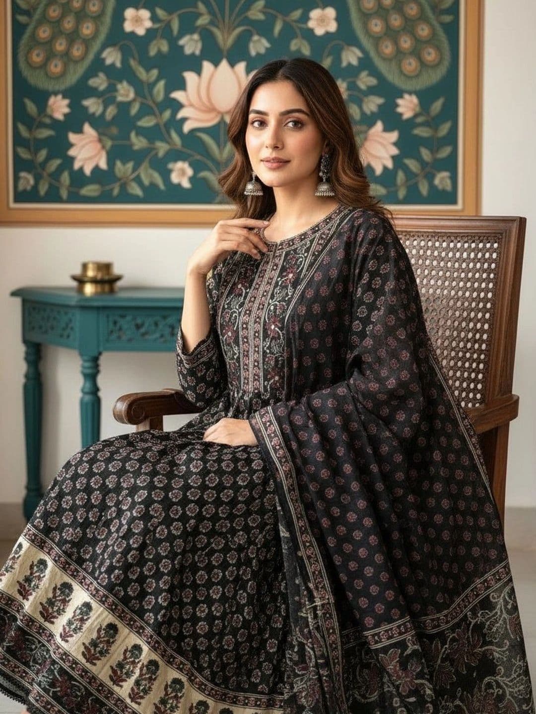 Anouk Women Ethnic Motifs Printed Regular Pure Cotton Kurta with Trousers & With Dupatta thumbnail 5