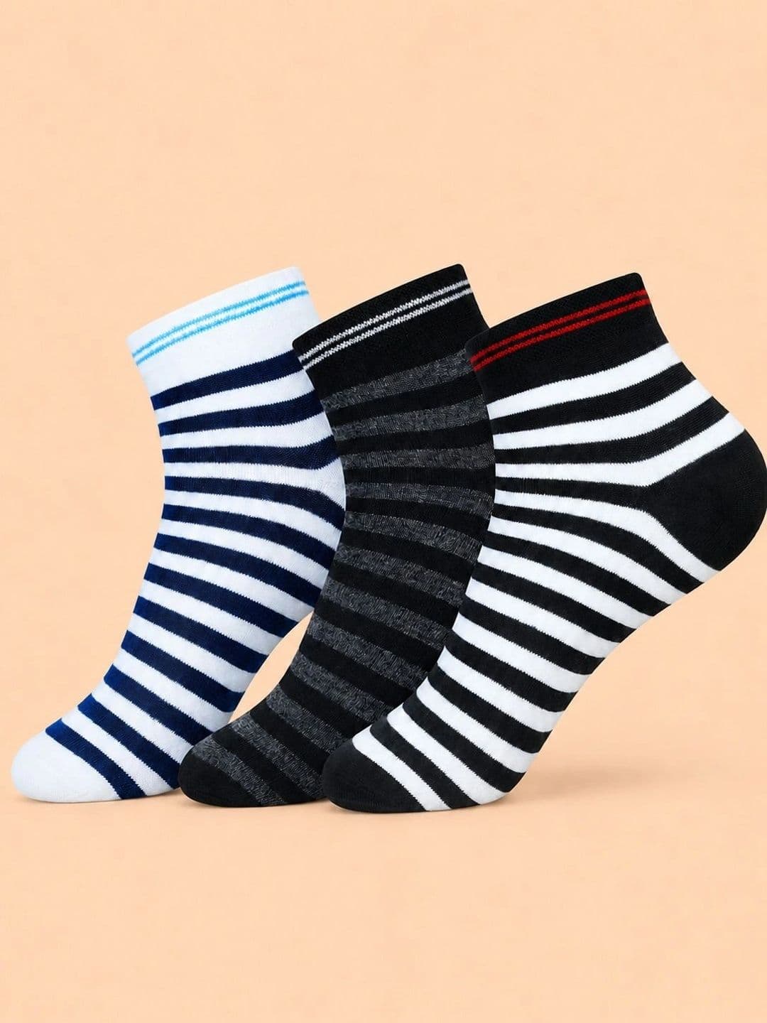 ADDOSSO Men Pack of 3 Cotton Assorted Striped Ankle Length Socks - view 1