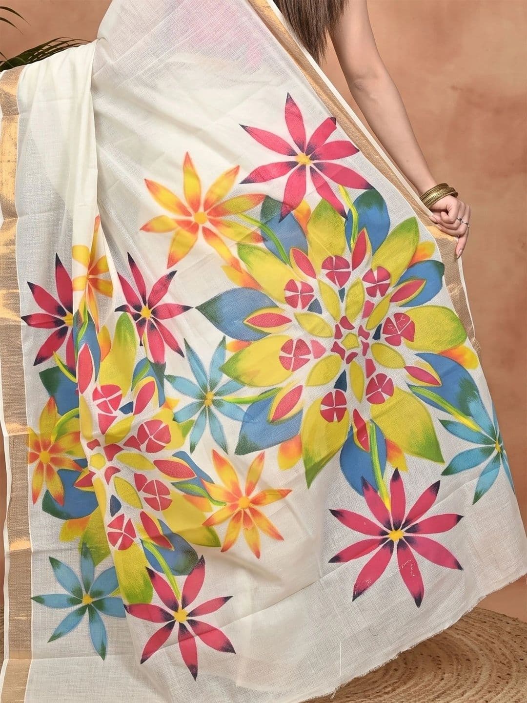 PuJoy Ethnic Motifs Sequinned Pure Cotton Handloom Taant Saree thumbnail 5