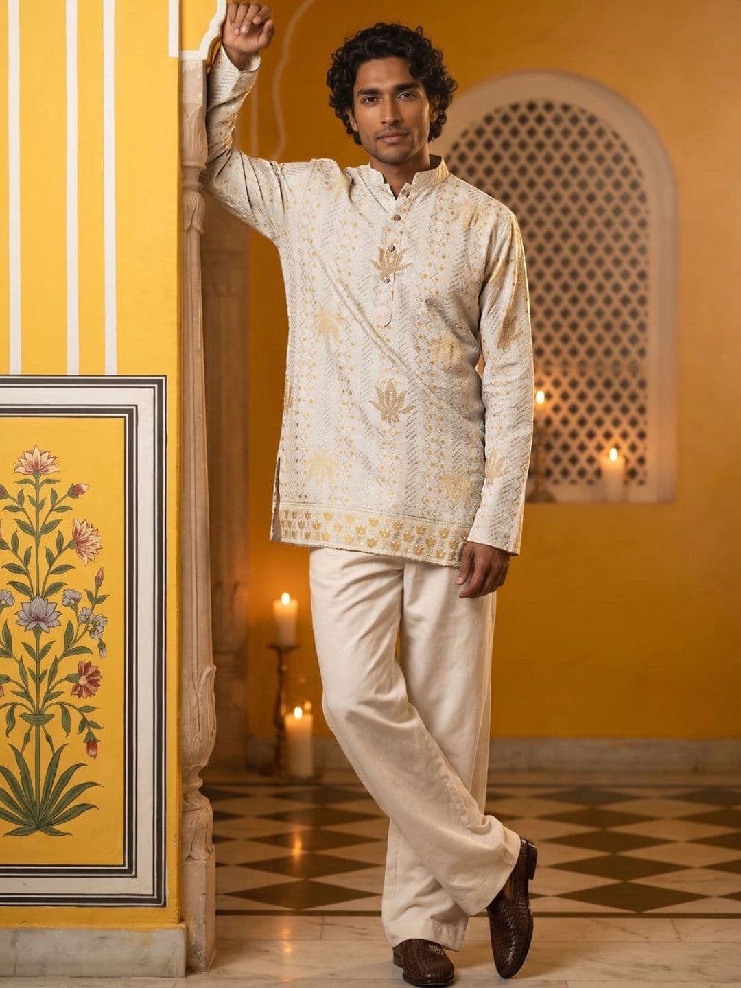 Jompers Men Ethnic Motifs Embroidered Kurta thumbnail 5