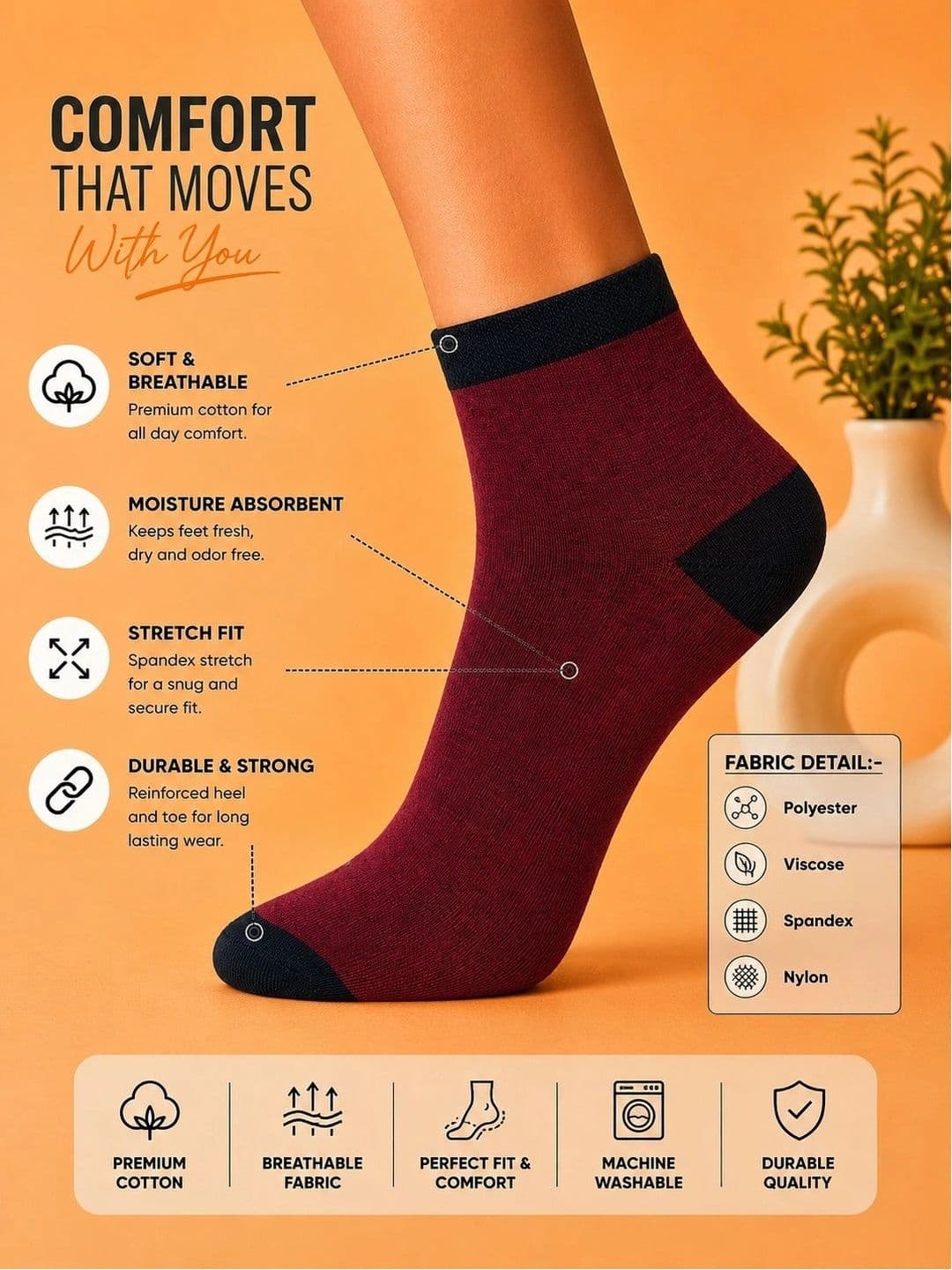 ADDOSSO Men Pack of 7 Cotton Assorted Ankle Length Socks thumbnail 4