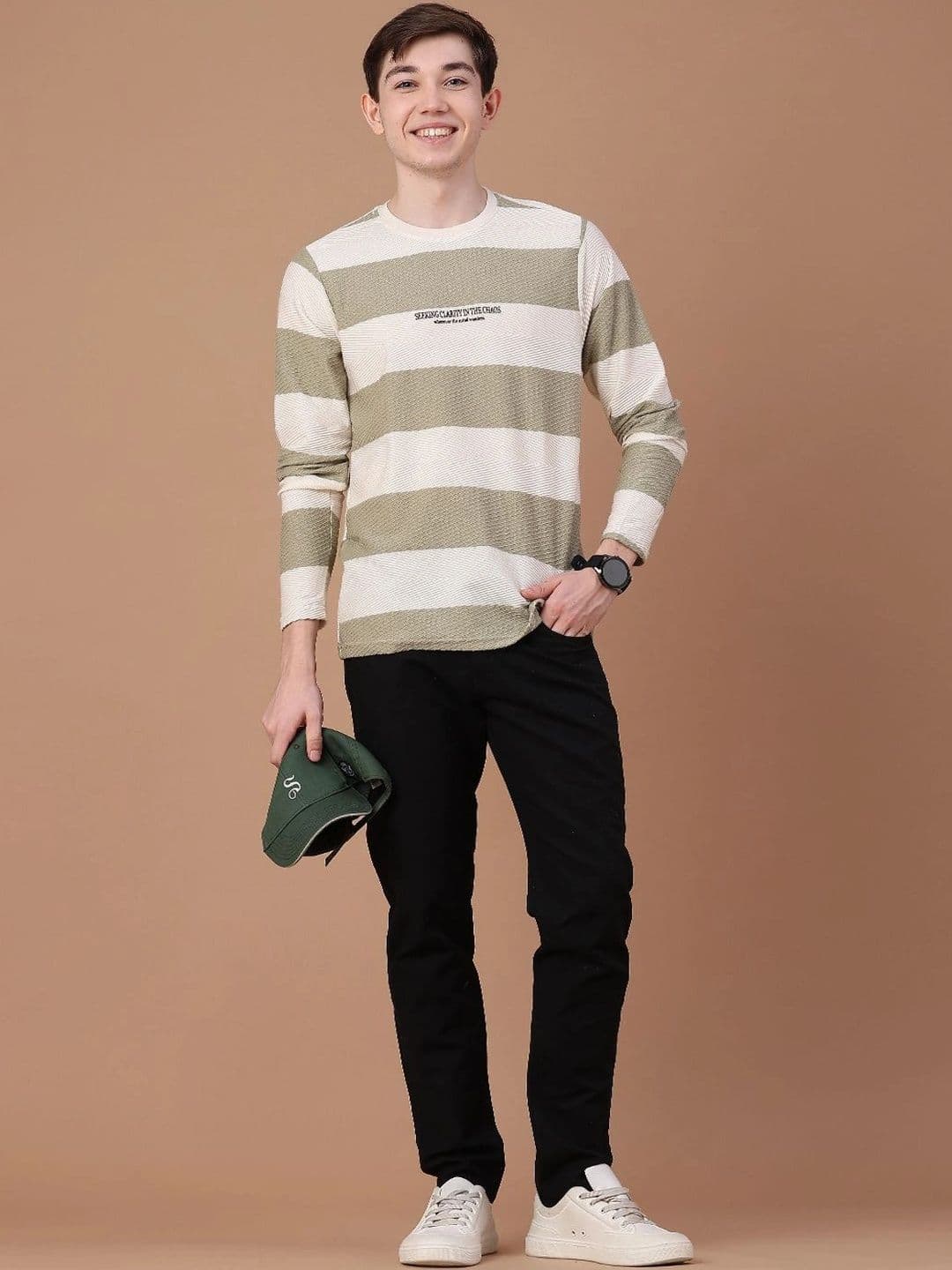 V-Mart Men Typography Striped Slim Fit T-shirt thumbnail 4