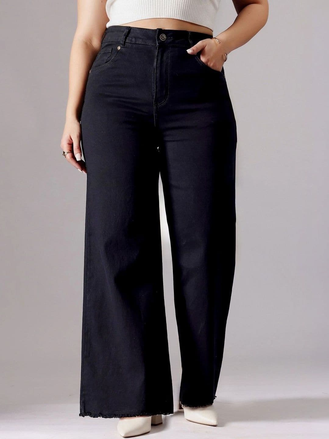 Miss Chase A+ Women Wide Leg High-Rise Heavy Fade Cuffed Hem Stretchable Jeans thumbnail 4