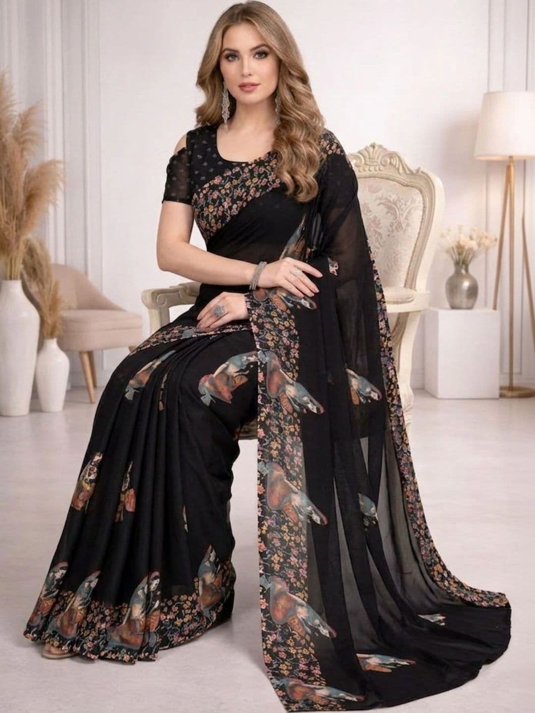 ANAND SAREES Floral Poly Georgette Designer Saree thumbnail 6