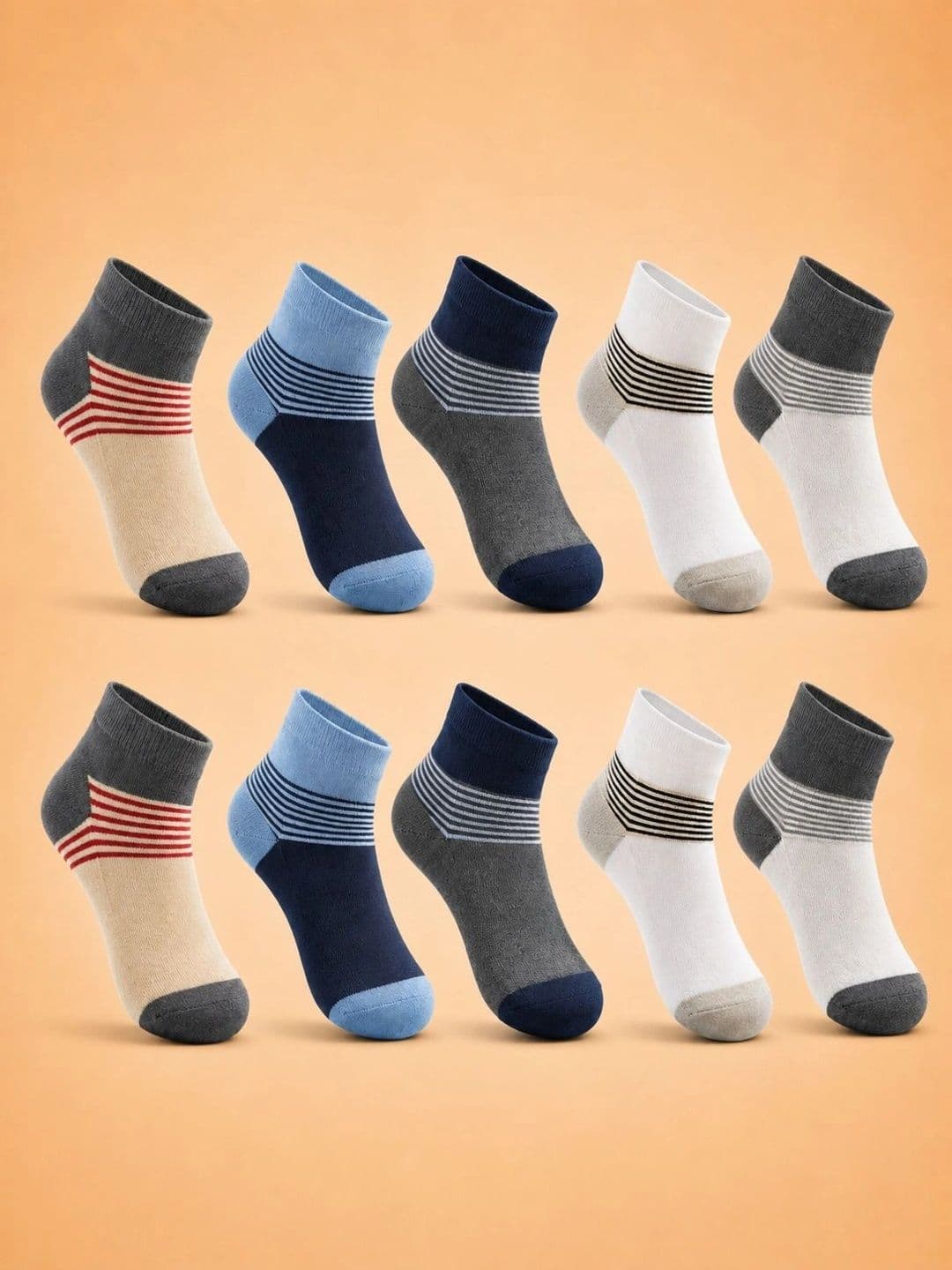 ADDOSSO Men Pack of 10 Cotton Assorted Striped Ankle Length Socks - view 1