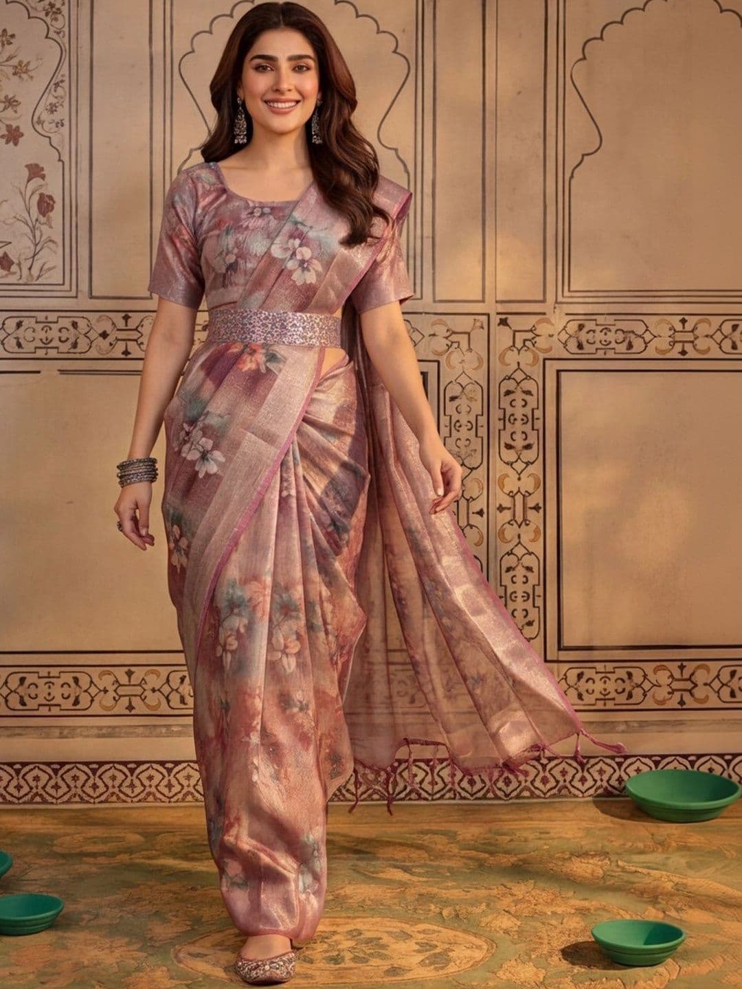 Mitera Women Printed Floral Zari Silk Cotton Fusion Saree - view 1