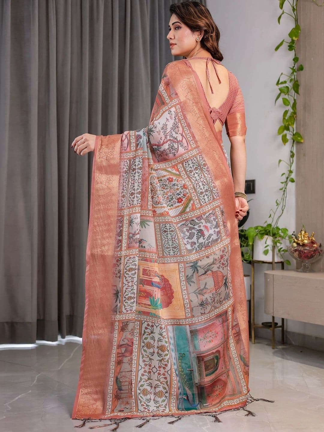 VS MALL Floral Zari Linen Blend Saree thumbnail 5