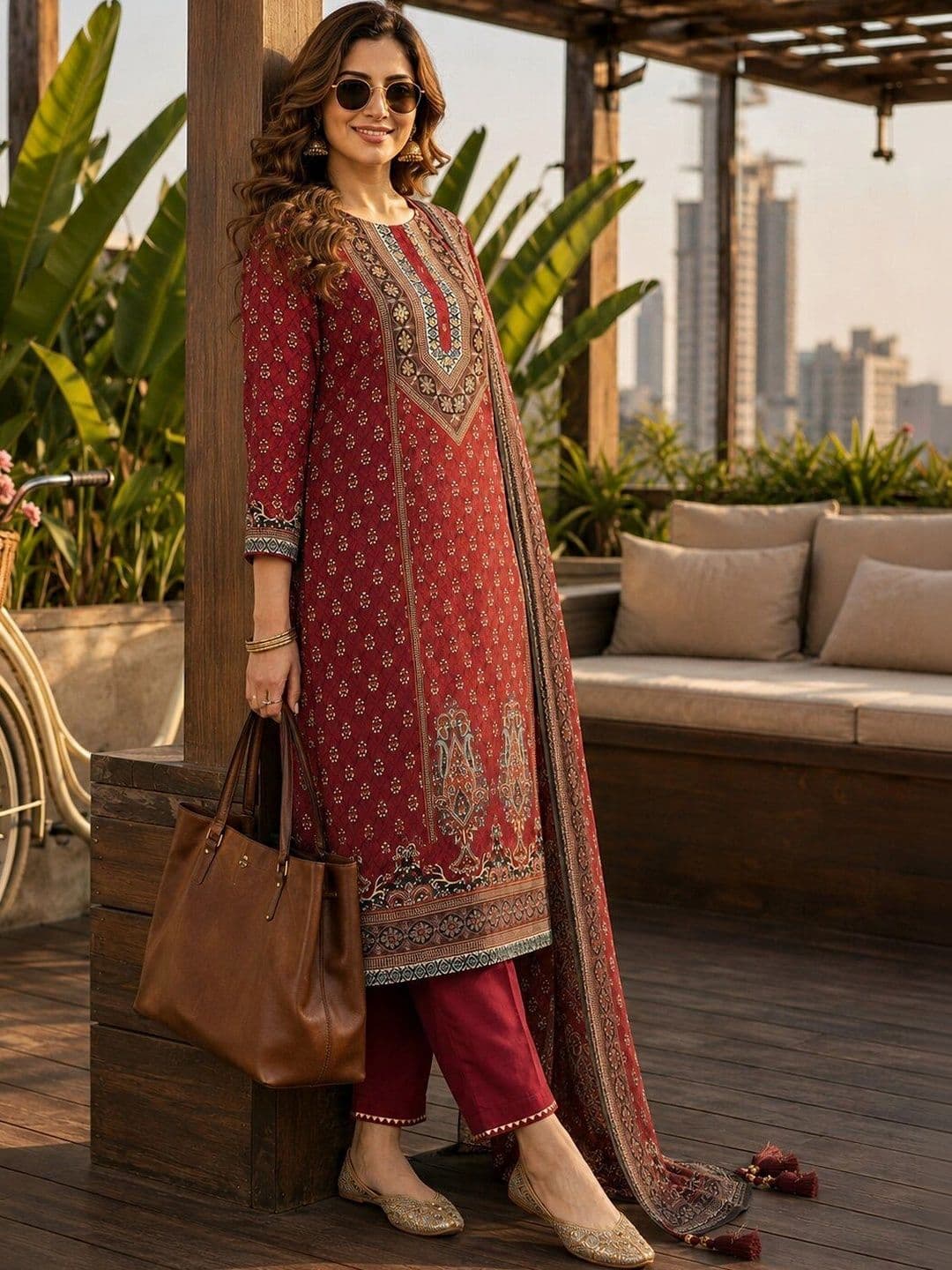 Berrylicious Women Ethnic Motifs Printed Regular Pure Silk Kurta & Trousers With Dupatta thumbnail 3
