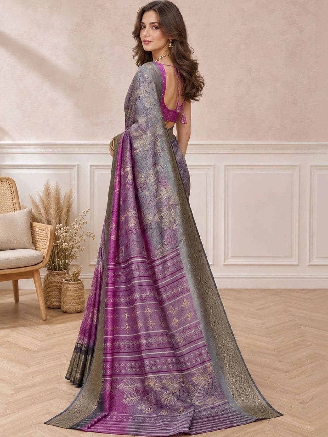 all about you Woven Design Zari Silk Blend Fusion Patola Saree thumbnail 5