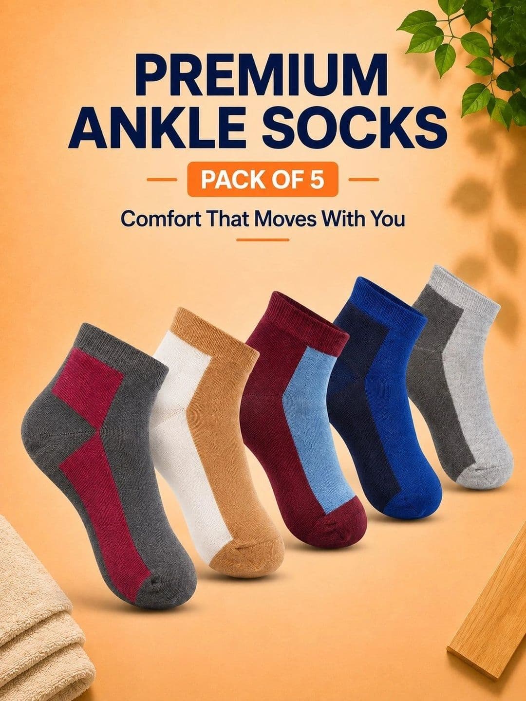 ADDOSSO Men Pack of 5 Cotton Assorted Colourblocked Ankle Length Socks thumbnail 3