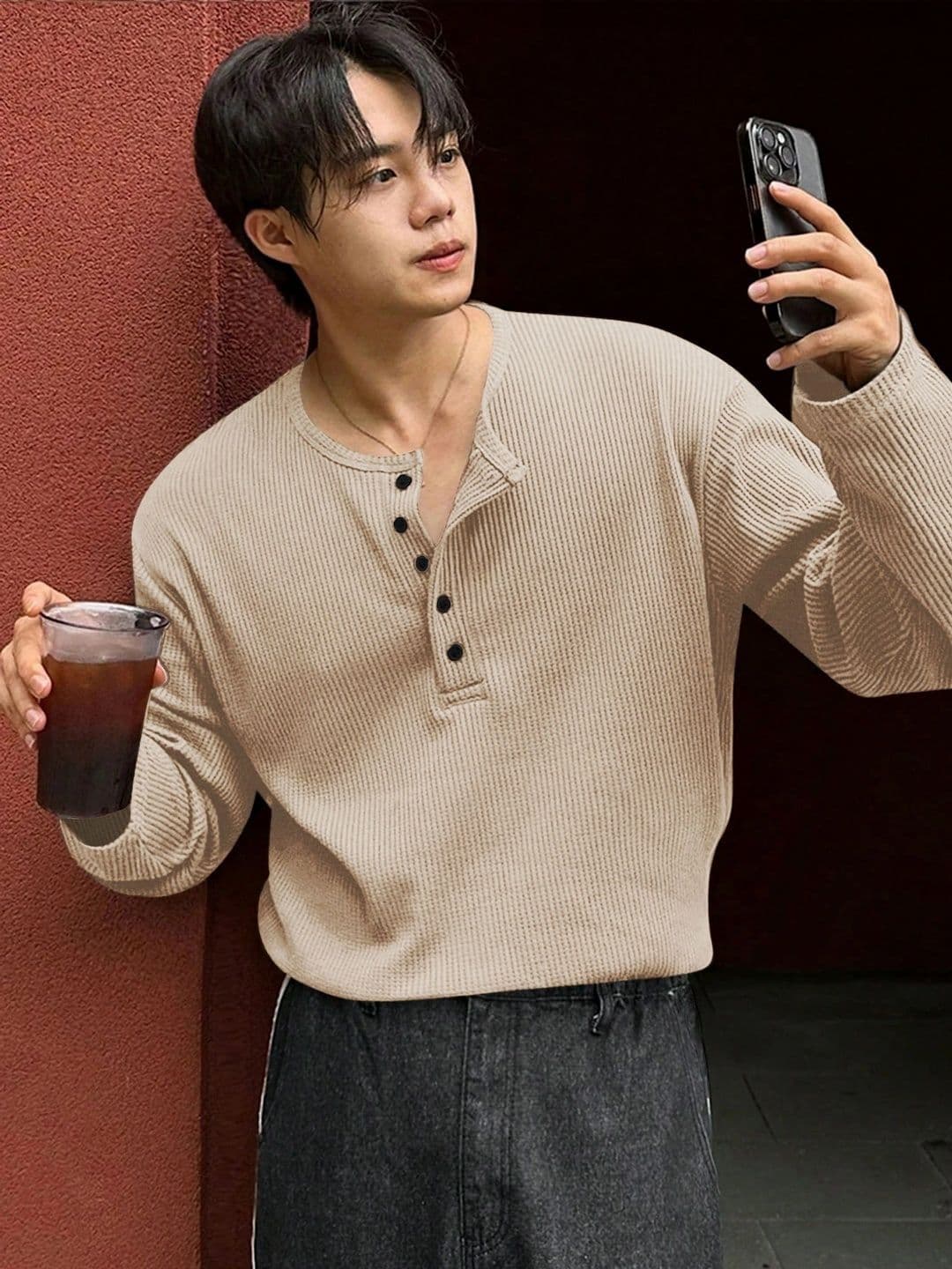 HOODLER Men Henley Neck T-shirt - view 1