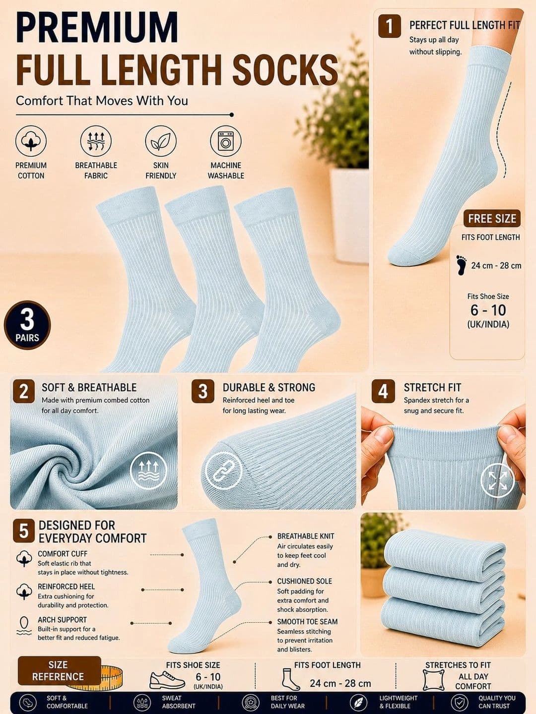 ADDOSSO Men Pack of 3 Cotton Assorted Striped Calf Length Socks thumbnail 5