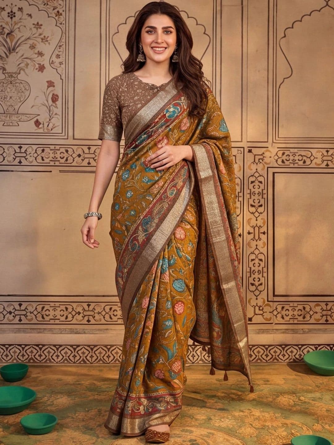 Mitera Kalamkari Zari Silk Cotton Designer Khadi Saree - view 1