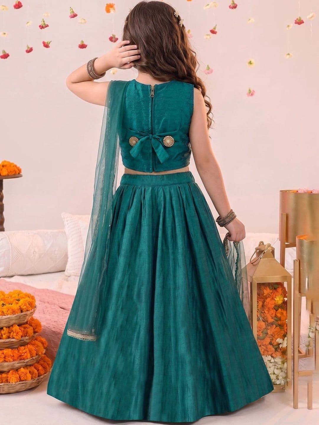 FASHION DREAM Girls Embroidered Sequinned Ready to Wear Lehenga & Blouse With Dupatta thumbnail 5