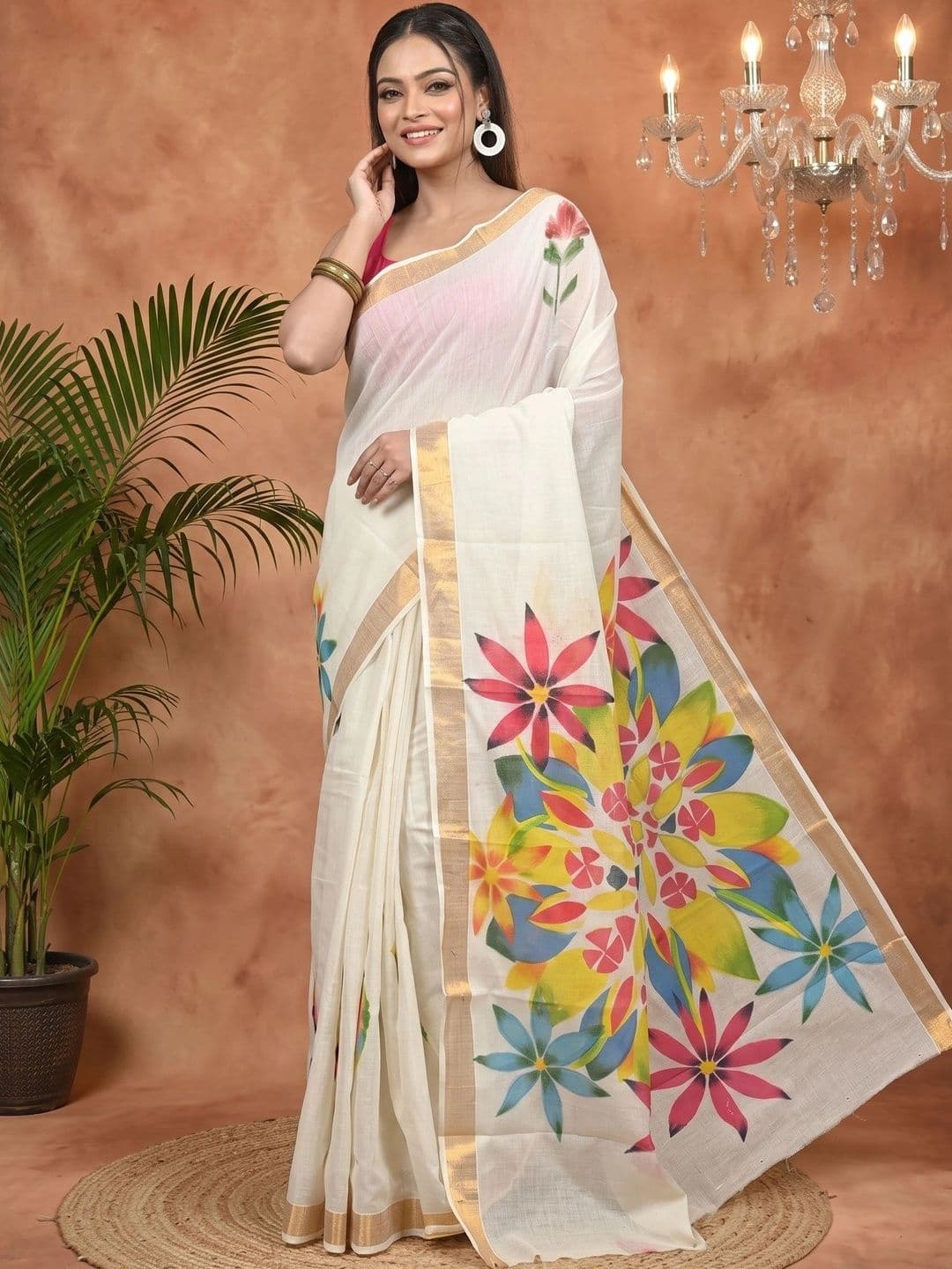 PuJoy Ethnic Motifs Sequinned Pure Cotton Handloom Taant Saree thumbnail 7