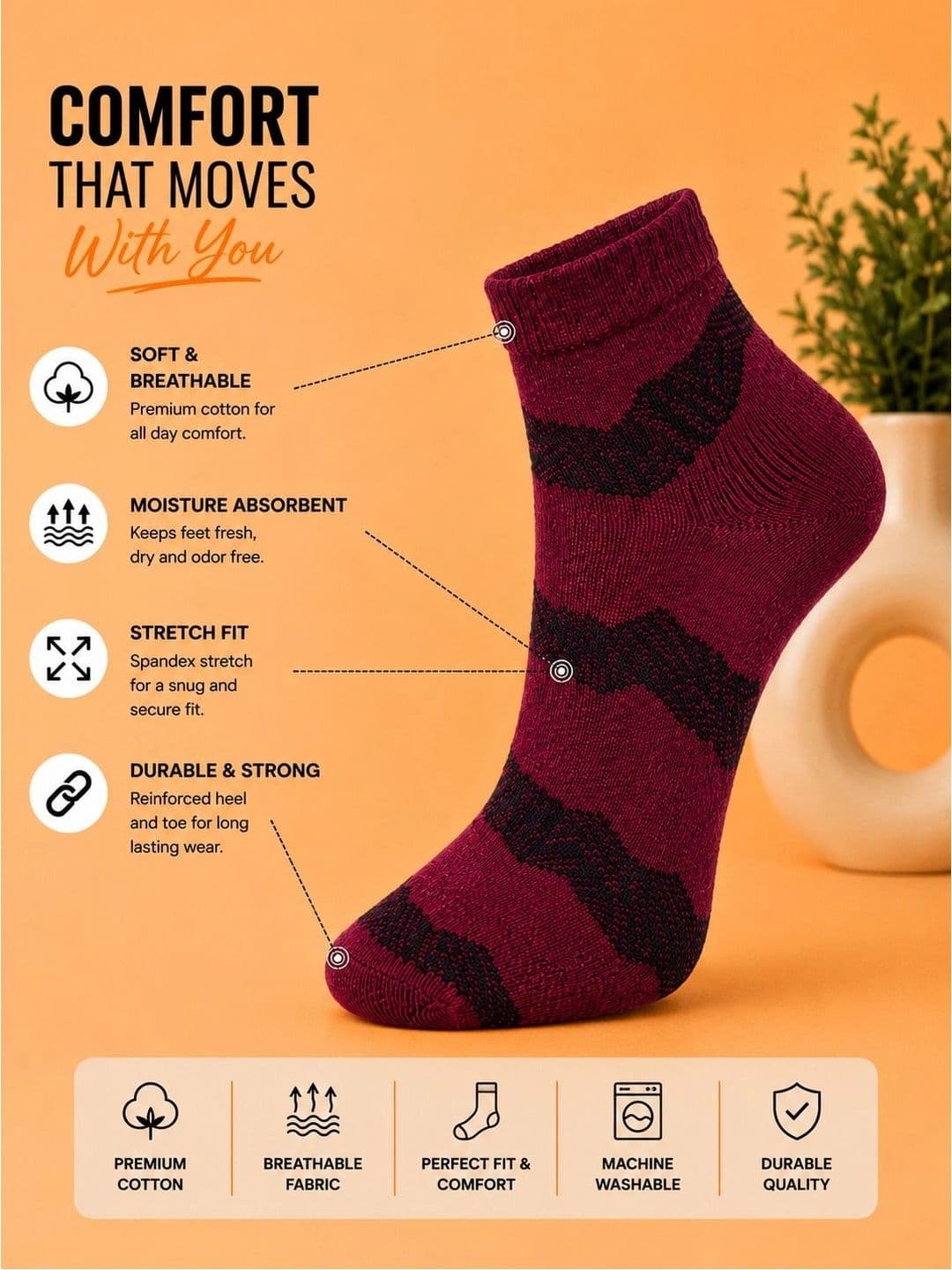 ADDOSSO Men Pack of 5 Cotton Assorted Patterned Ankle Length Socks thumbnail 3