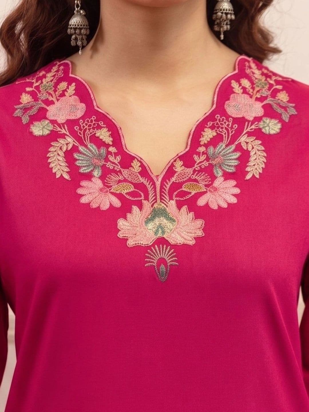 AurexWear Women Ethnic Motifs Embroidered Regular Thread Work Pure Cotton Kurta with Palazzos thumbnail 3