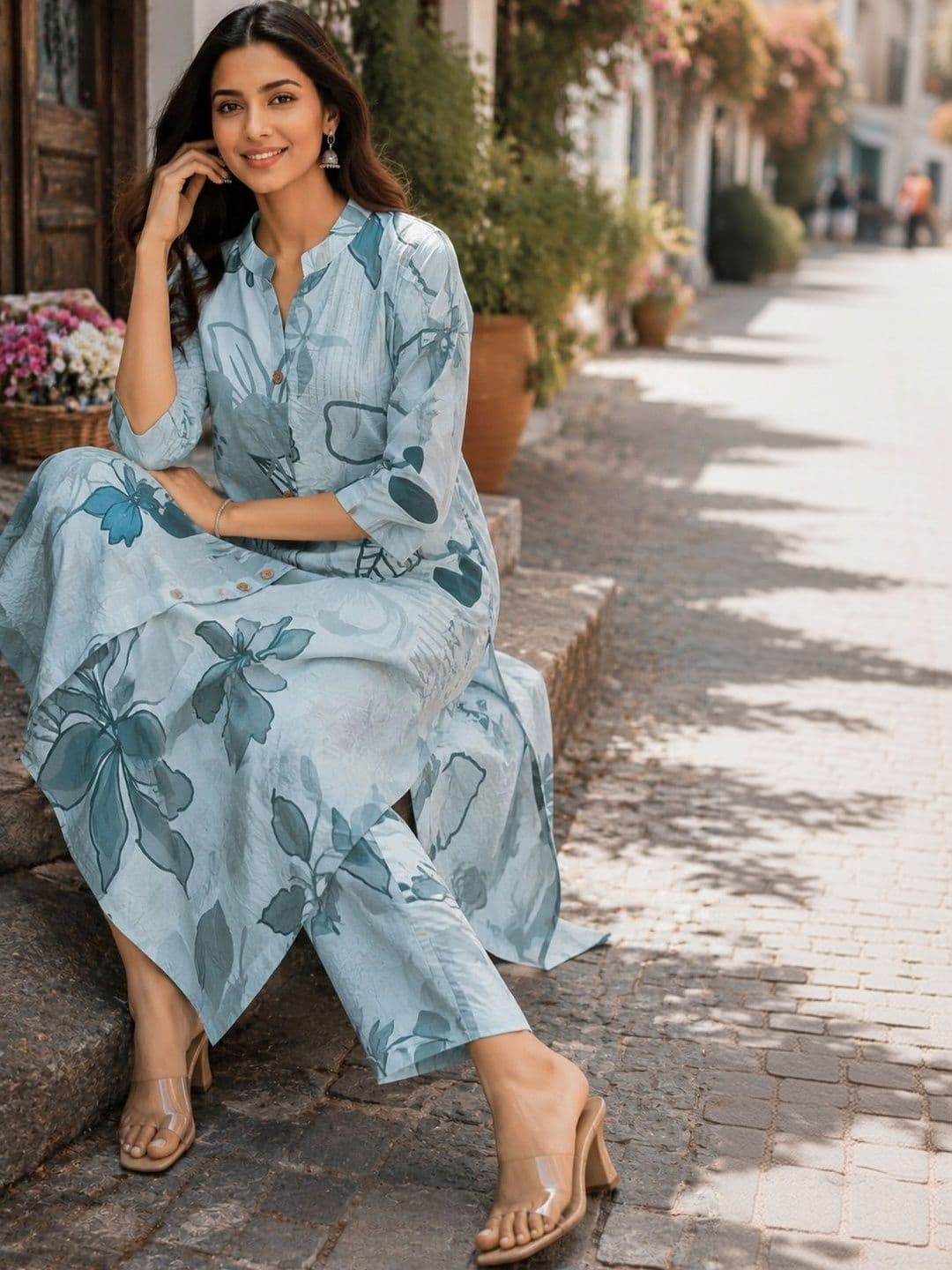 Three Boganvilla Women Floral Printed Regular Kurta with Trousers thumbnail 5