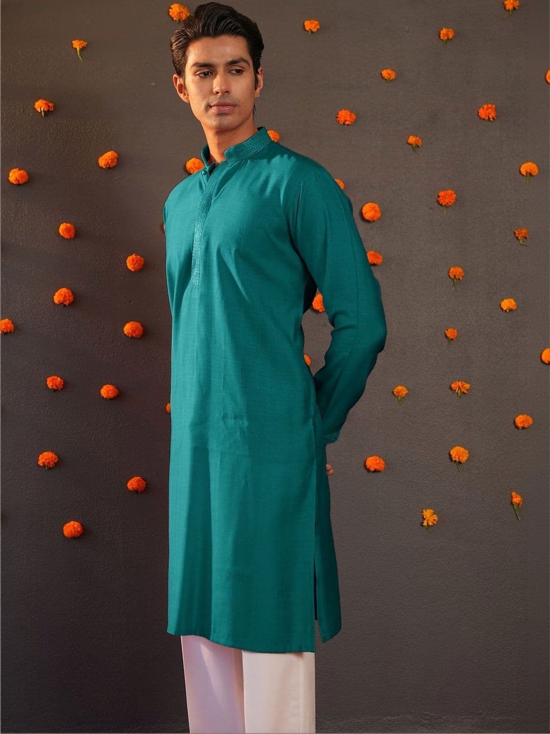 Anouk Men Button Patti Embroidery Straight Kurta thumbnail 5